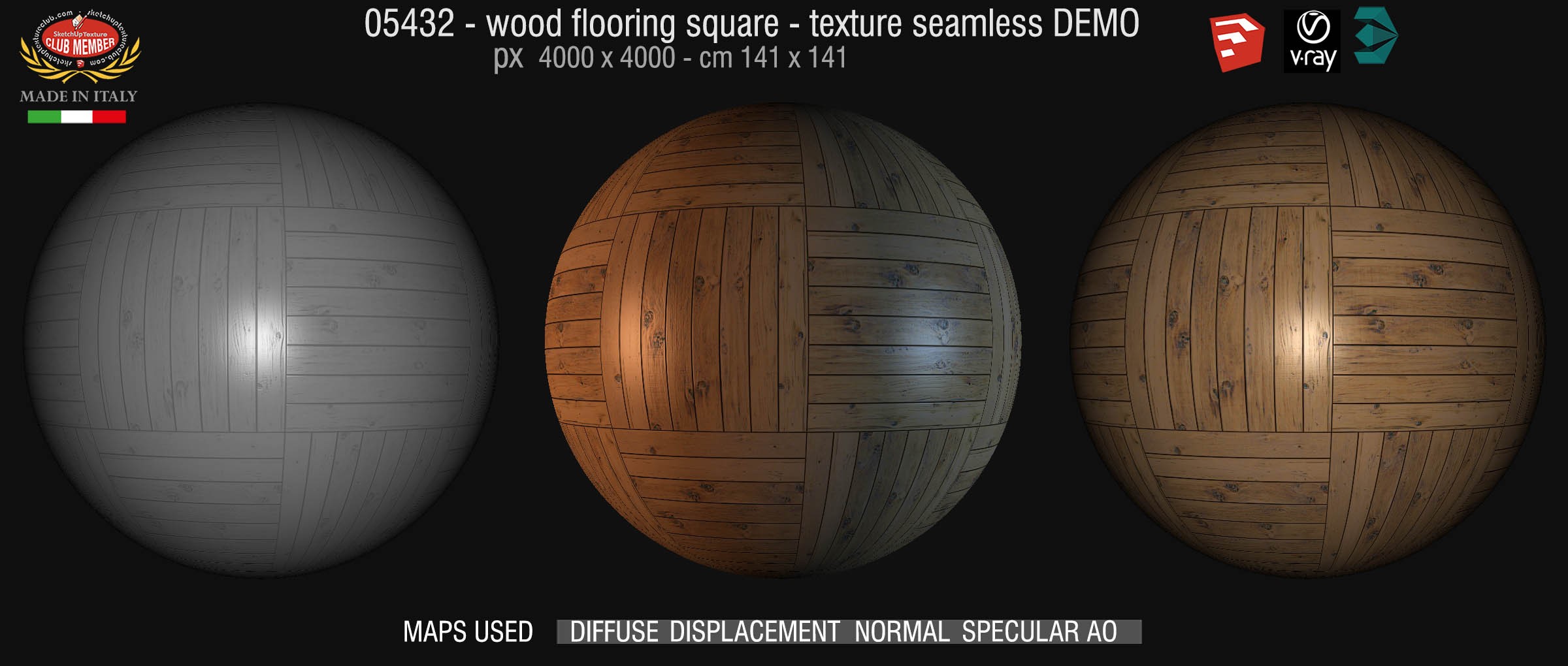 05432 Wood flooring square texture seamless + maps DEMO