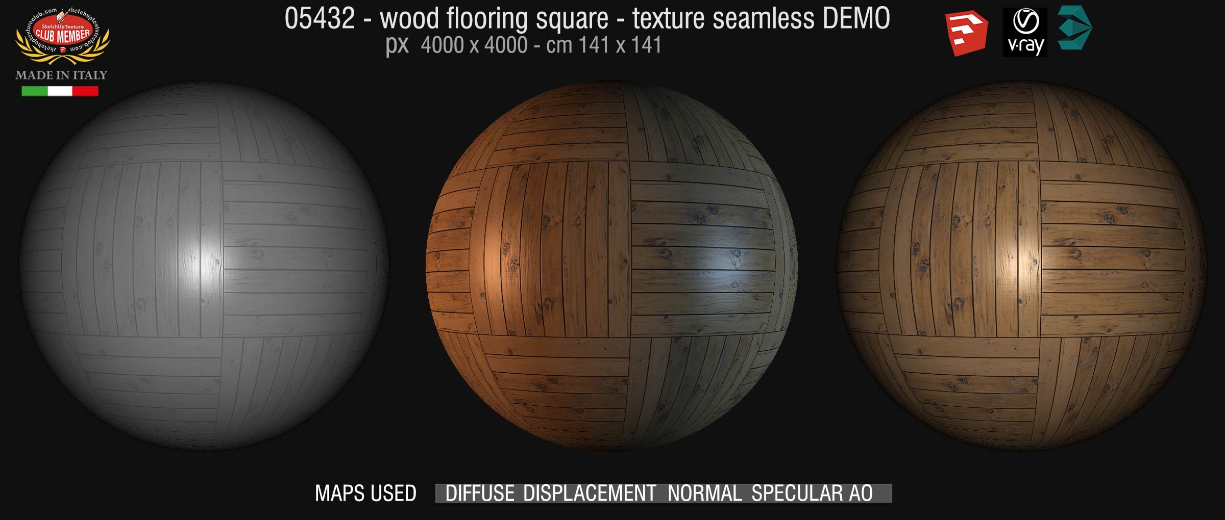 05432 Wood flooring square texture seamless + maps DEMO