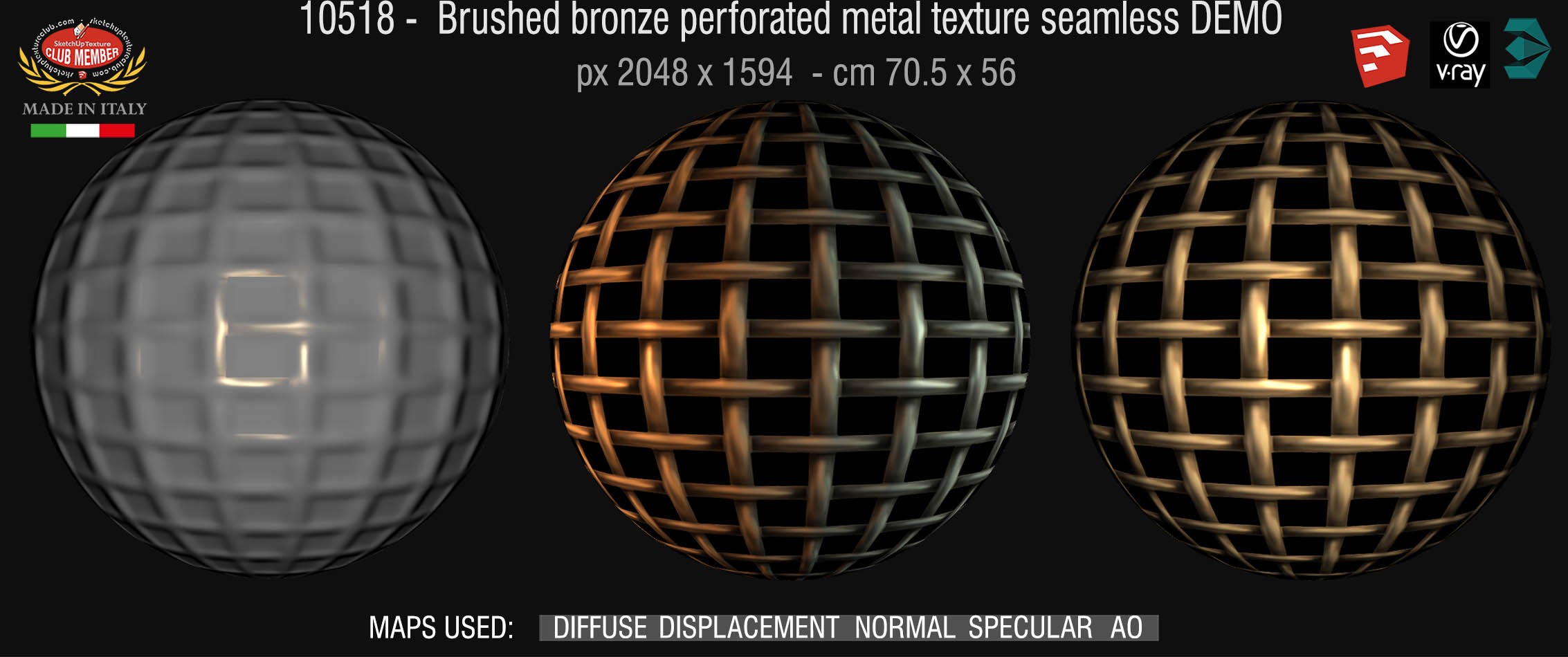 10518 HR Brushed bronze perforated metal texture seamless + maps DEMO