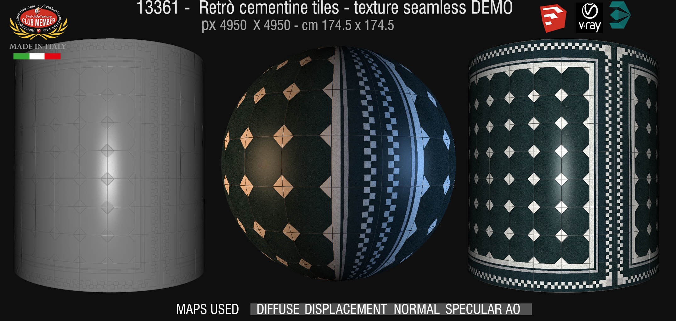 13361 retrò cementine tiles - texture seamless + maps DEMO