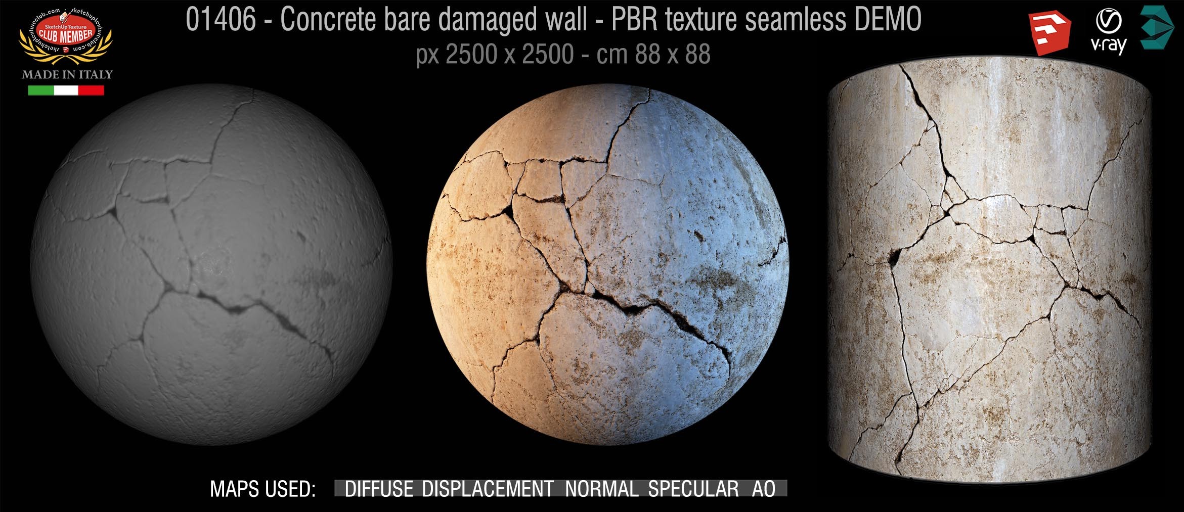 01406 Concrete bare damaged wall texture seamless DEMO