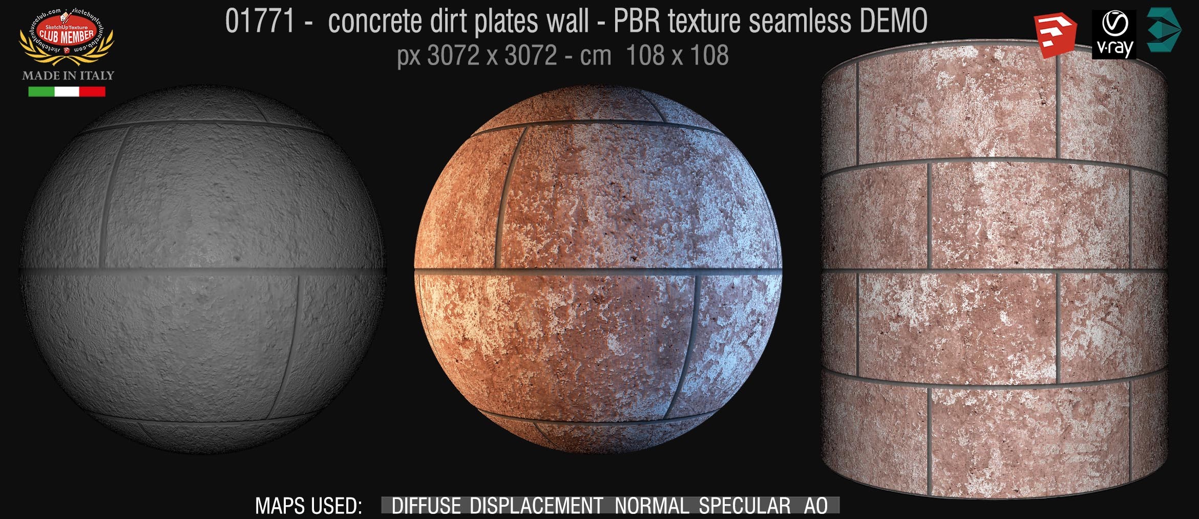01771  concrete dirt plates wall PBR texture seamless DEMO