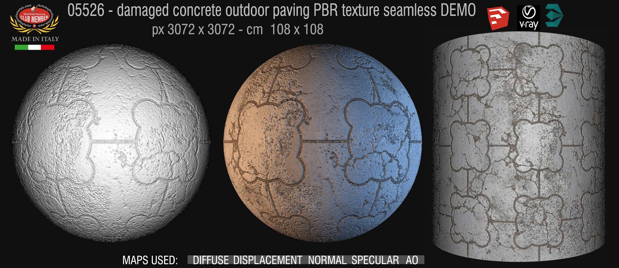 05526 Damaged concrete outdoor paving PBR texture seamless DEMO