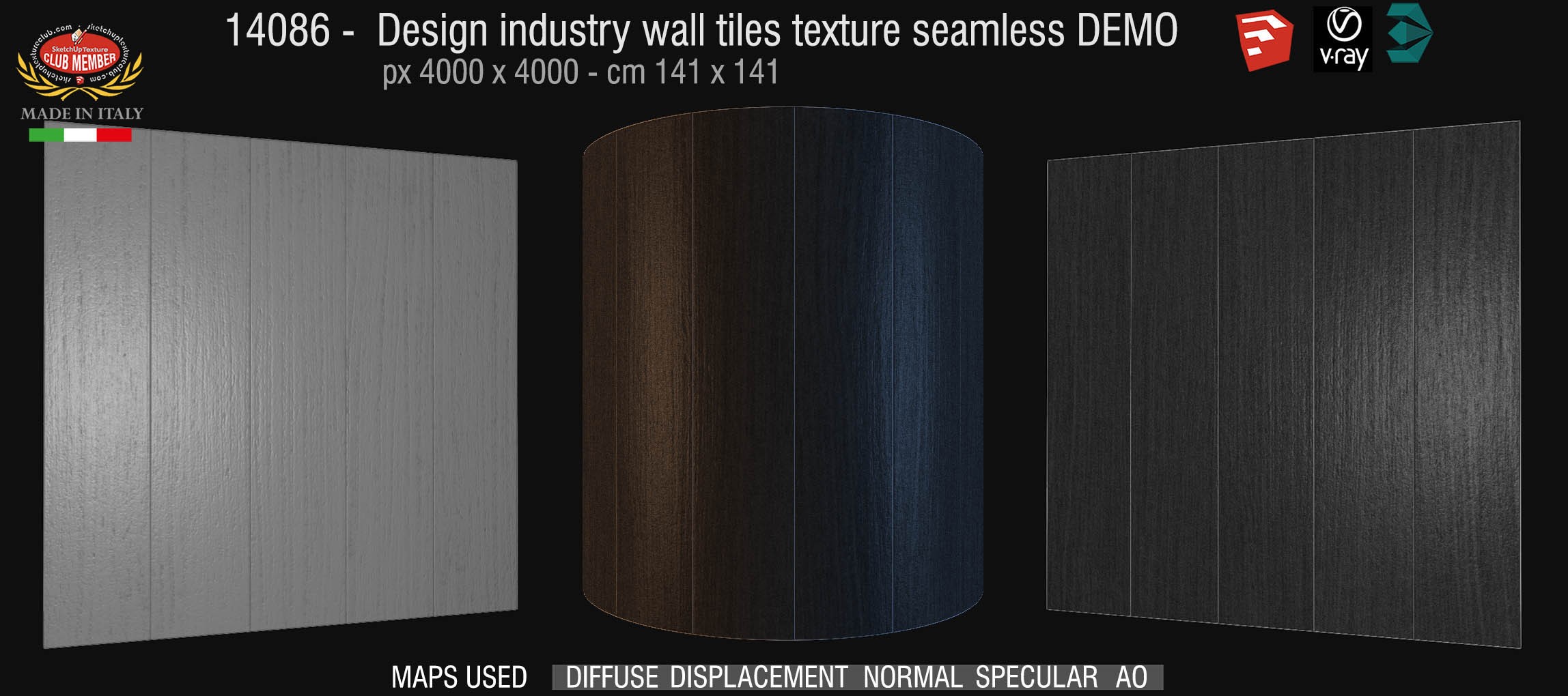 14086 Design industry wall tile texture seamless + maps DEMO