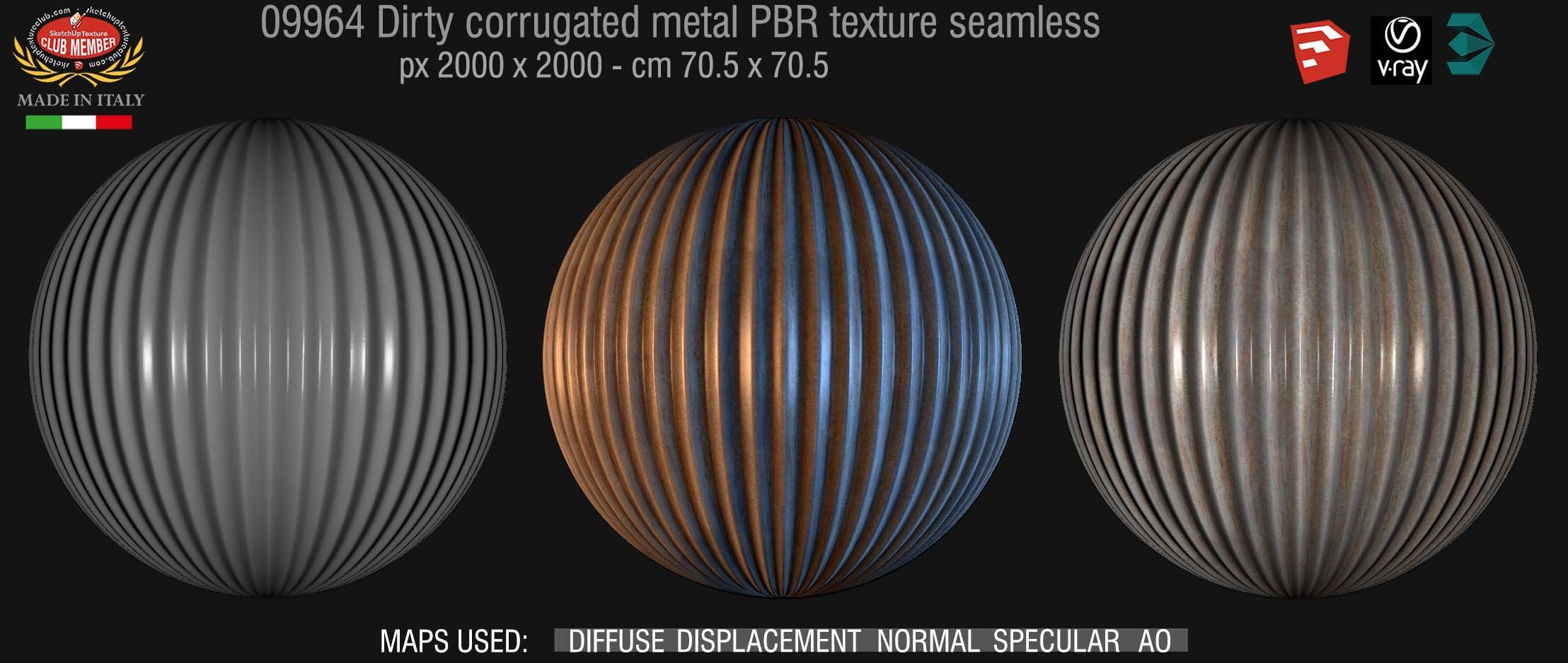 09964 Dirty corrugated metal PBR texture seamless DEMO