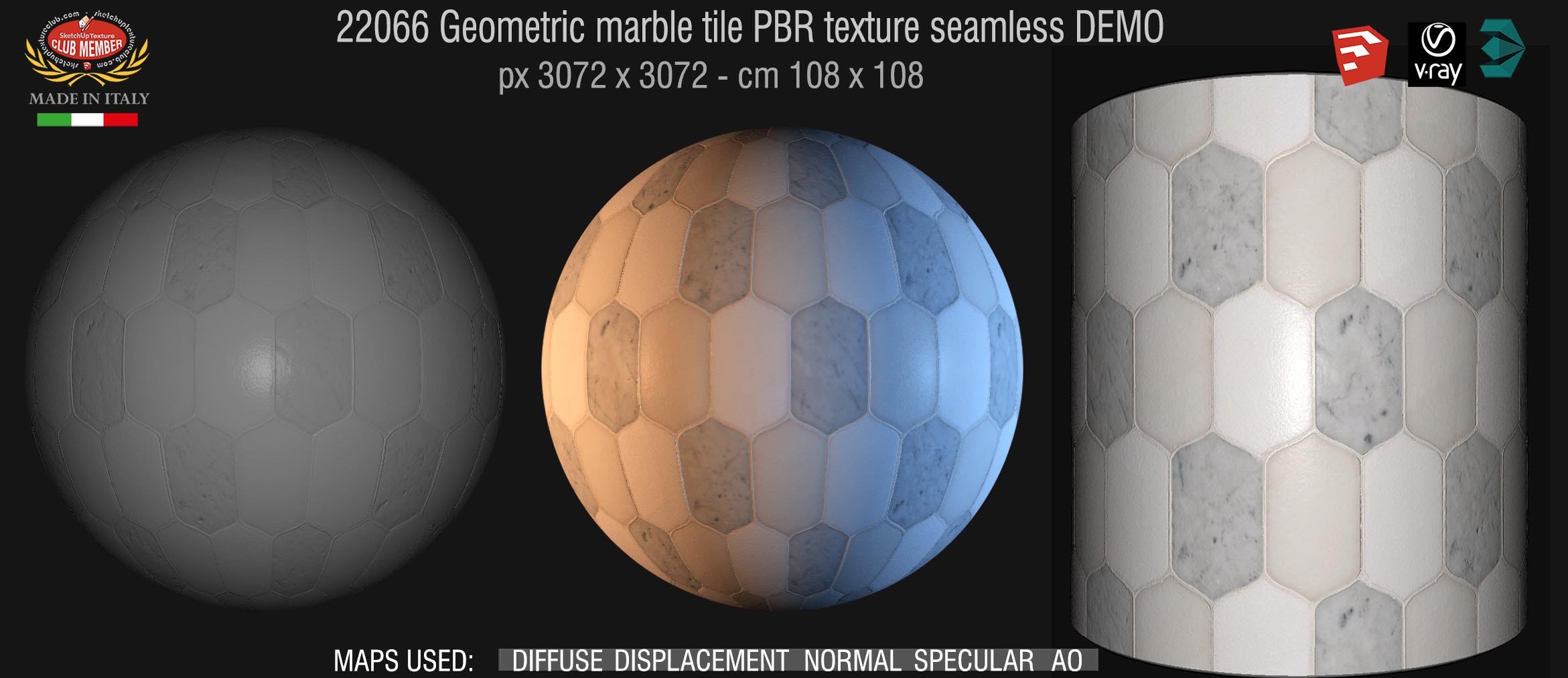22066 Geometric marble tile PBR texture seamless DEMO