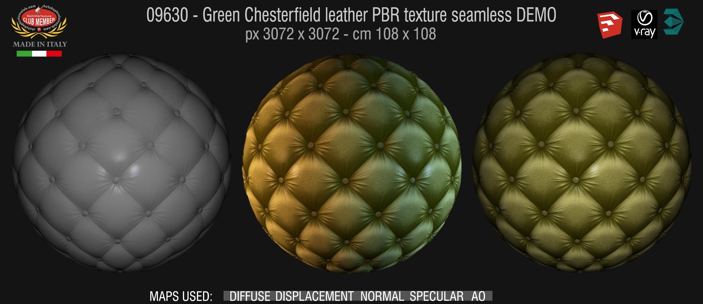 09630 Green Chesterfield leather PBR texture seamless DEMO