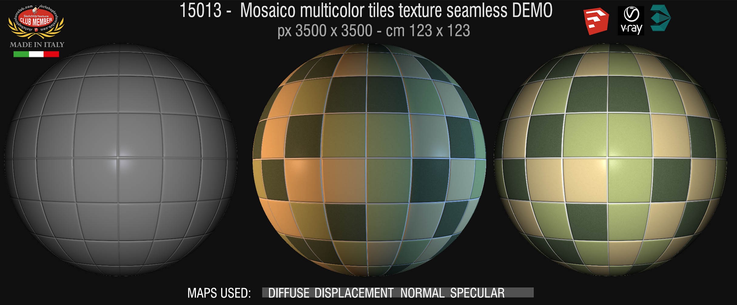 15013 Mosaico multicolor tiles texture seamless + maps DEMO