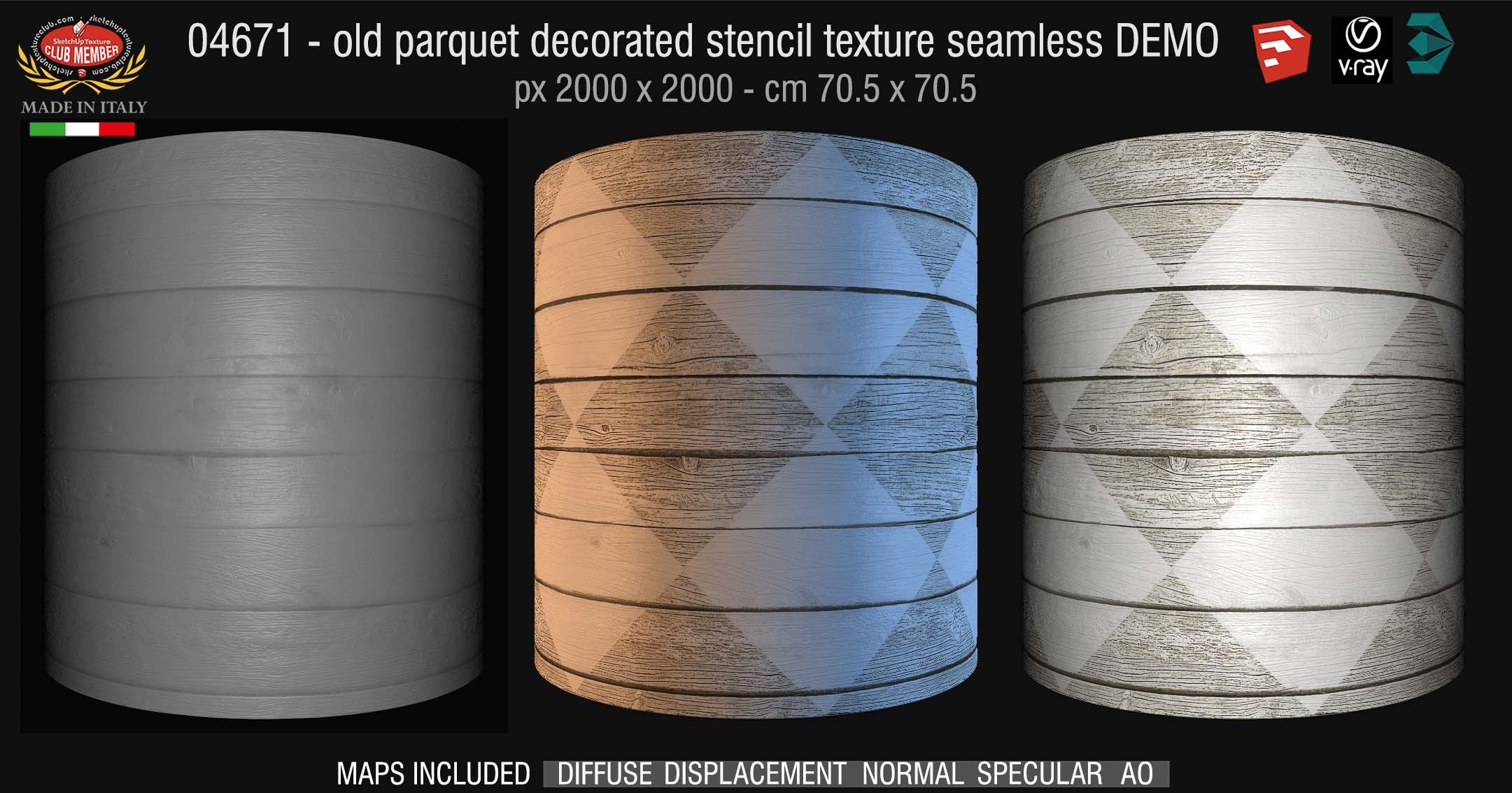 04761 HR Parquet decorated stencil texture seamless + maps DEMO