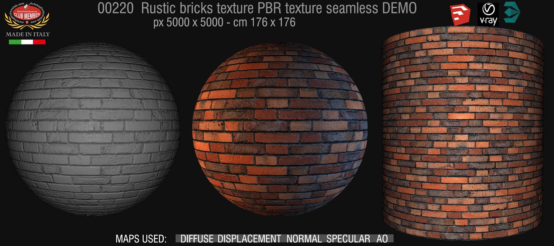 00220 Rustic bricks PBR texture seamless DEMO