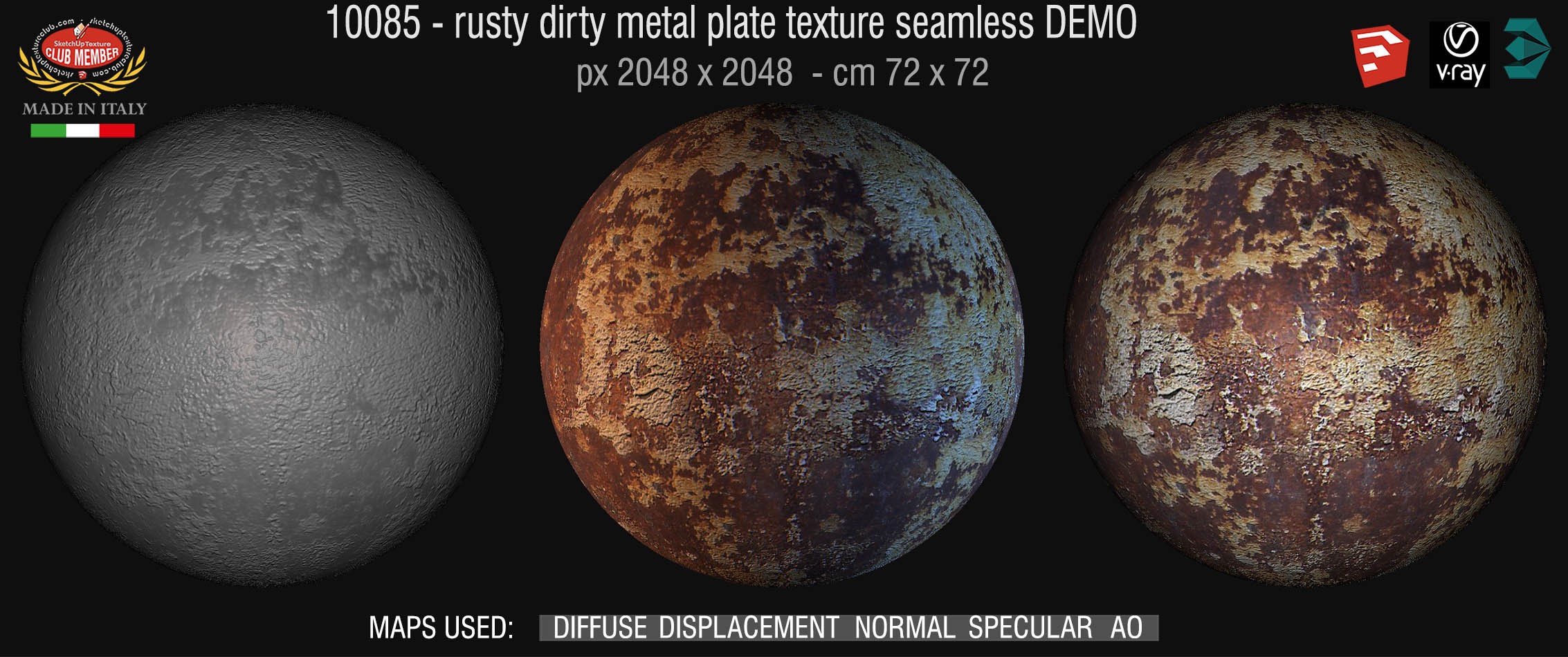 10085 HR Rusty dirty metal texture seamless + maps DEMO