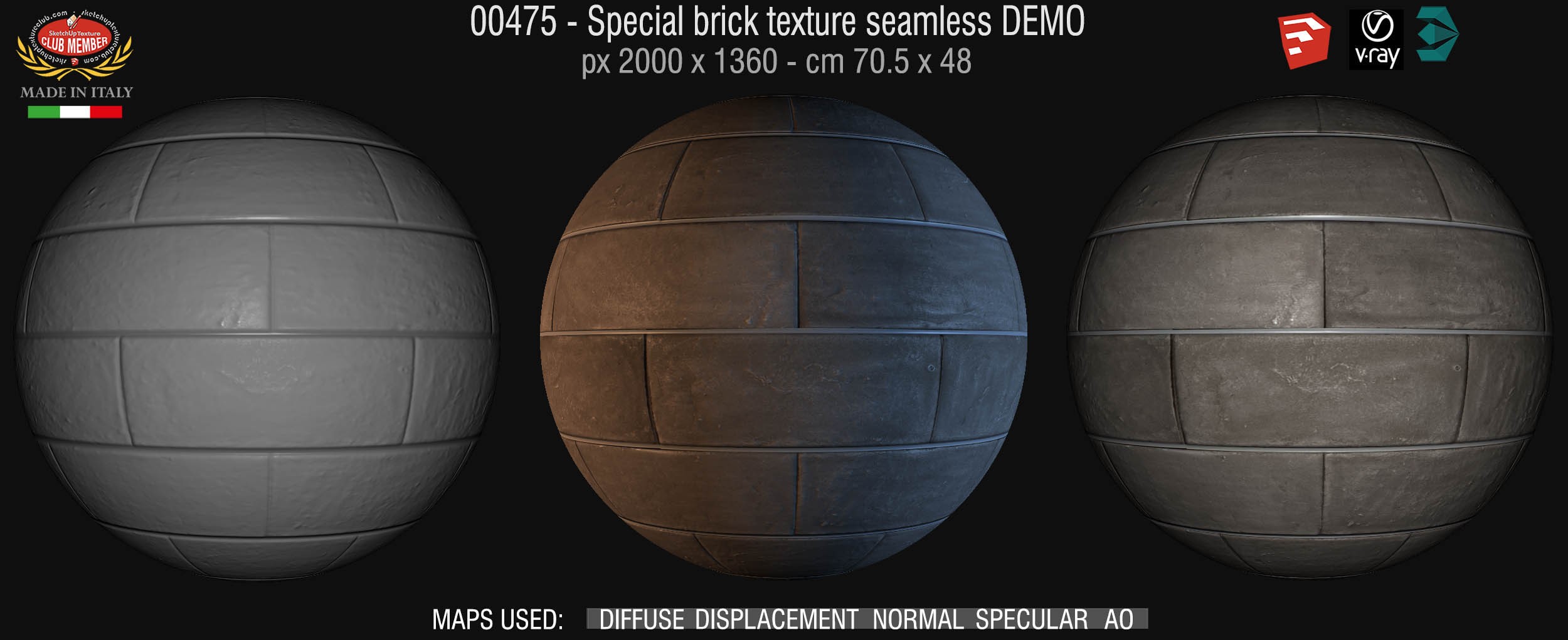 00475 Special brick texture seamless + maps DEMO