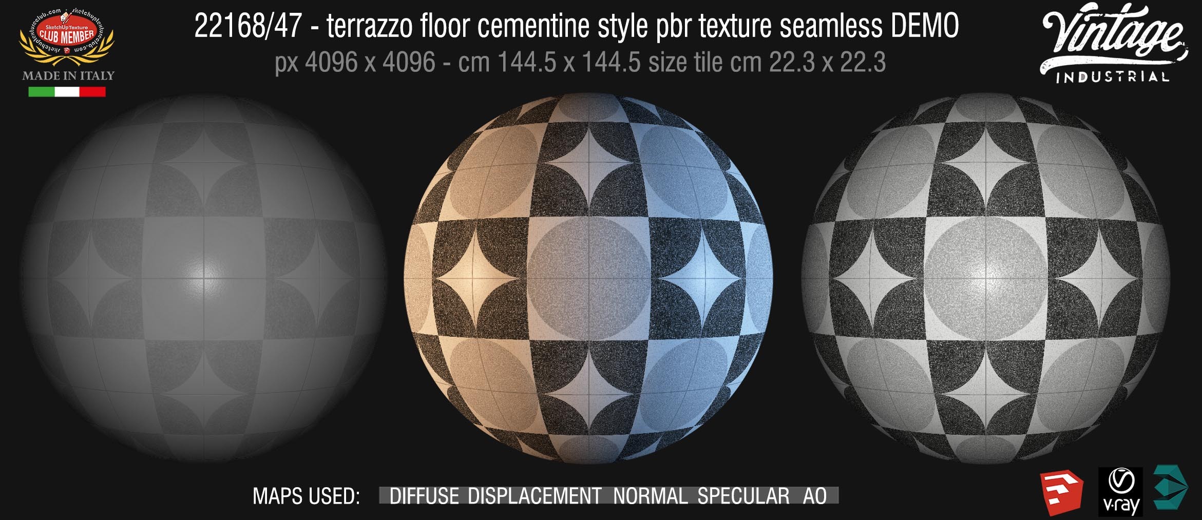 22168/47 terrazzo floor cementine style pbr texture seamless DEMO - A new range of micro-terrazzo tiles reminiscent of vintage cement tiles