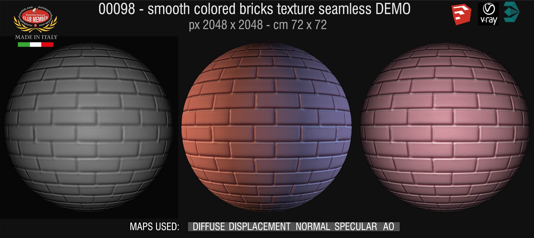 00098 smooth colored bricks texture seamless + maps DEMO