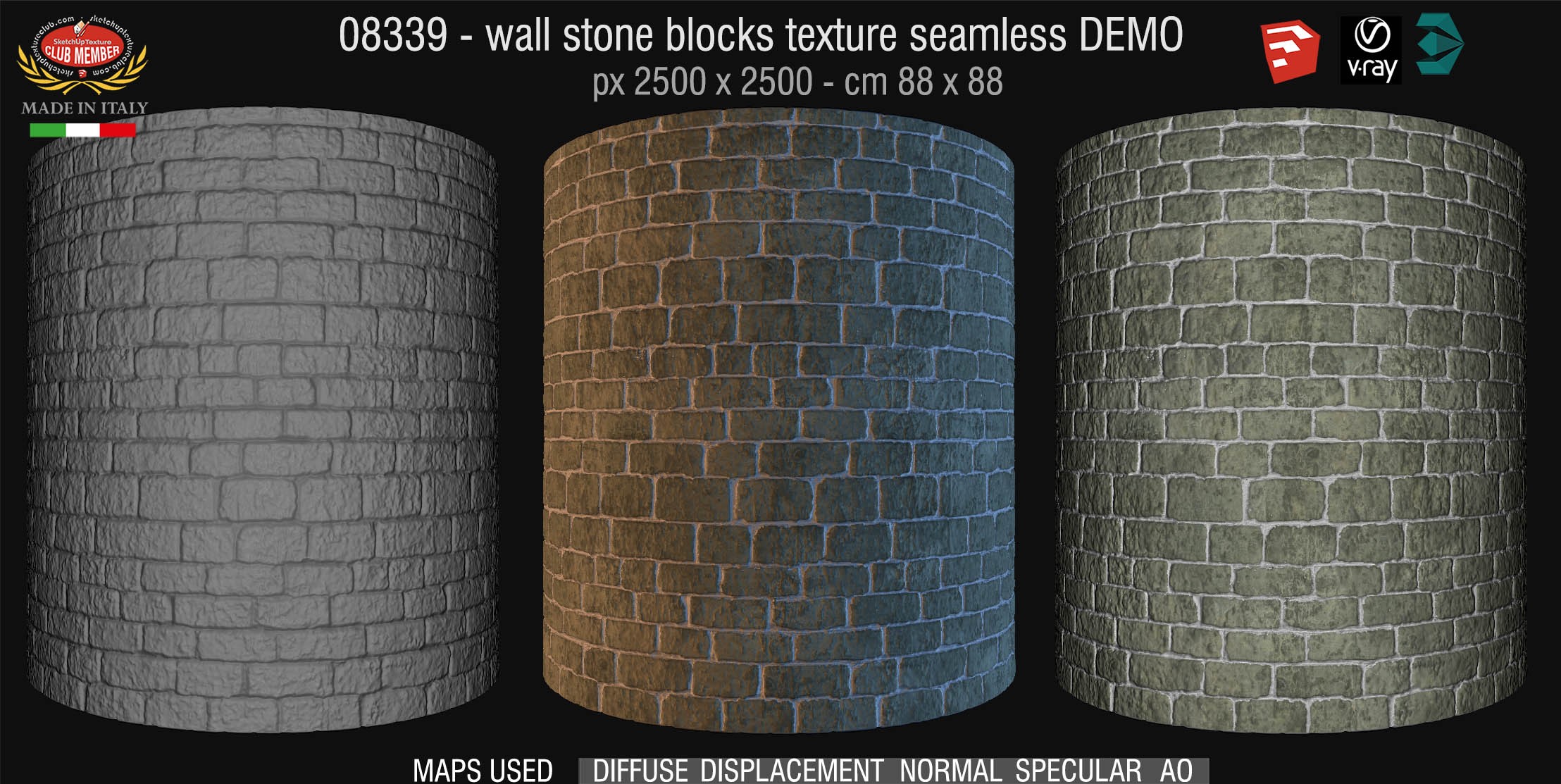 08339 HR Wall stone with regular blocks texture + maps DEMO