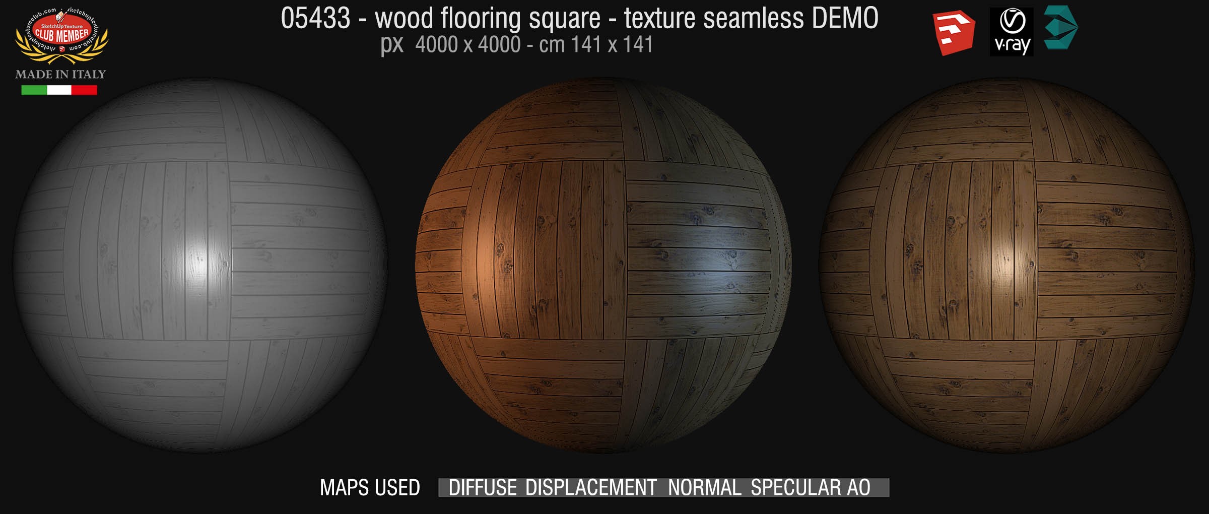 05433 Wood flooring square texture seamless + maps DEMO