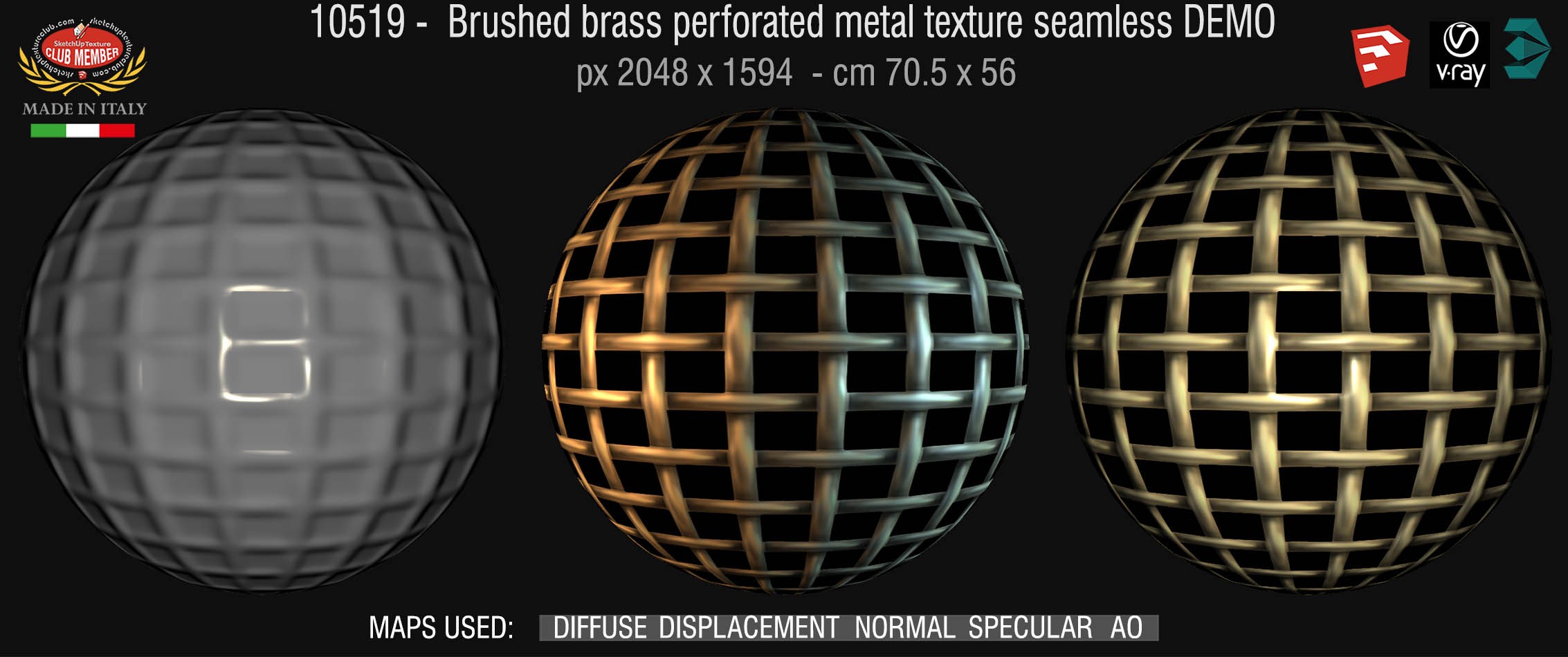 10519 HR Brushed brass perforated metal texture seamless + maps DEMO