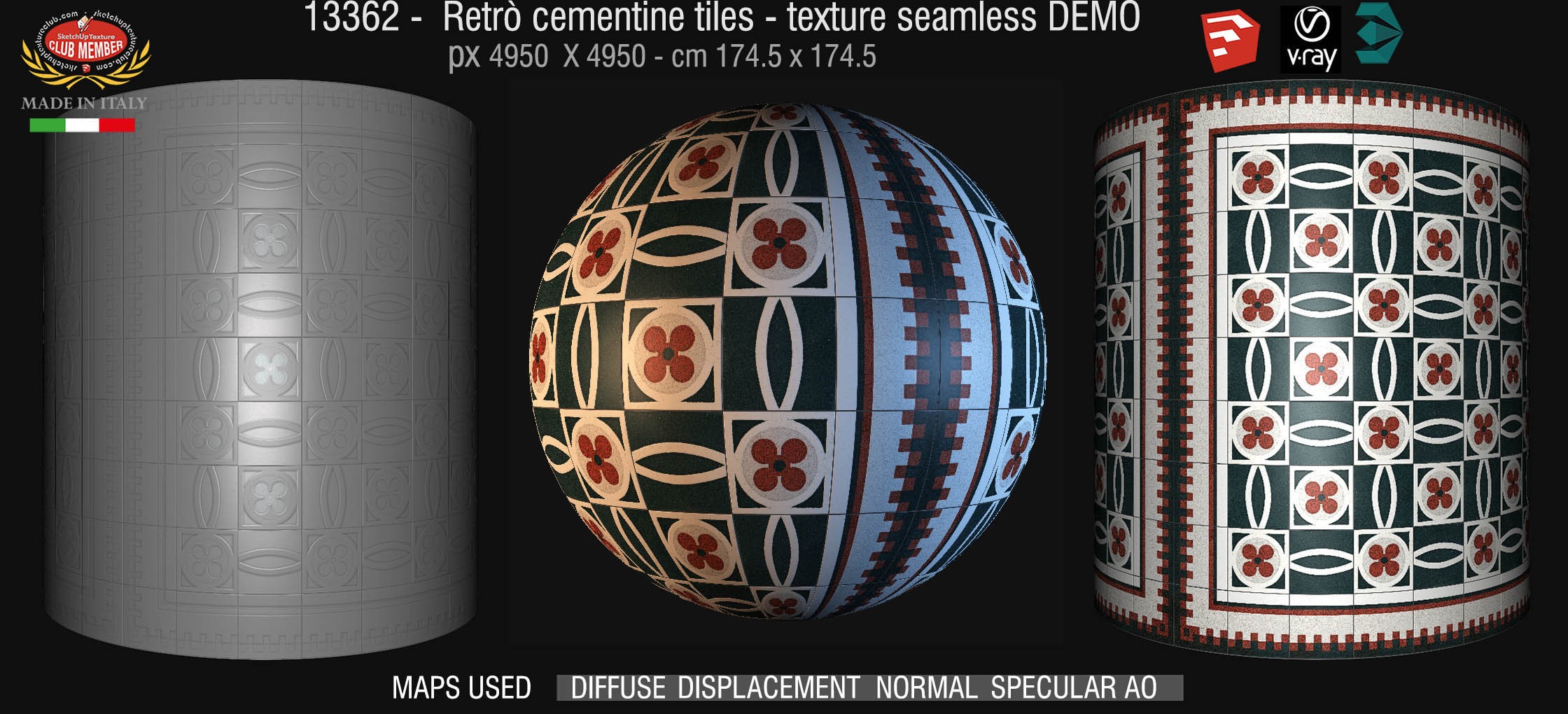 13362 retrò cementine tiles - texture seamless + maps DEMO