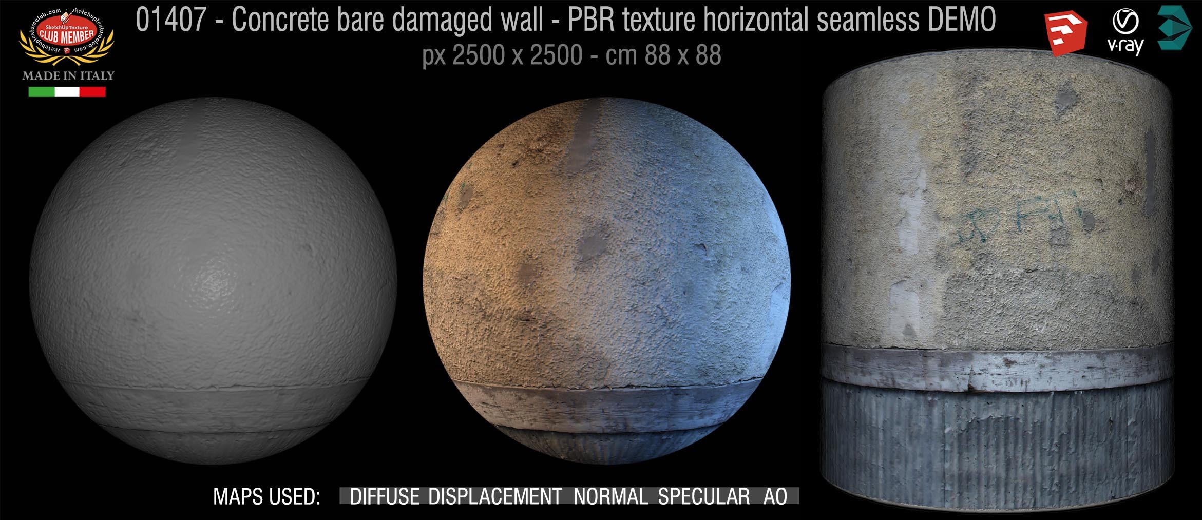 01407 Concrete bare damaged wall PBR texture horizontal seamless DEMO