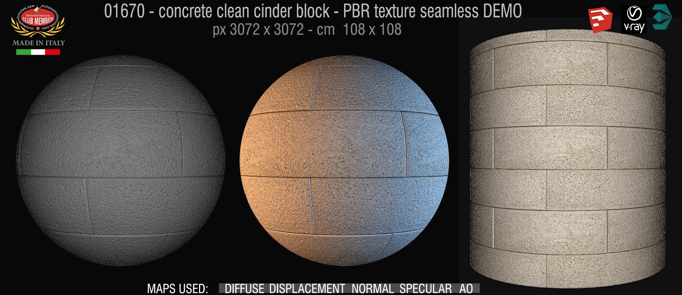 01670 concrete clean cinder block PBR texture seamless DEMO