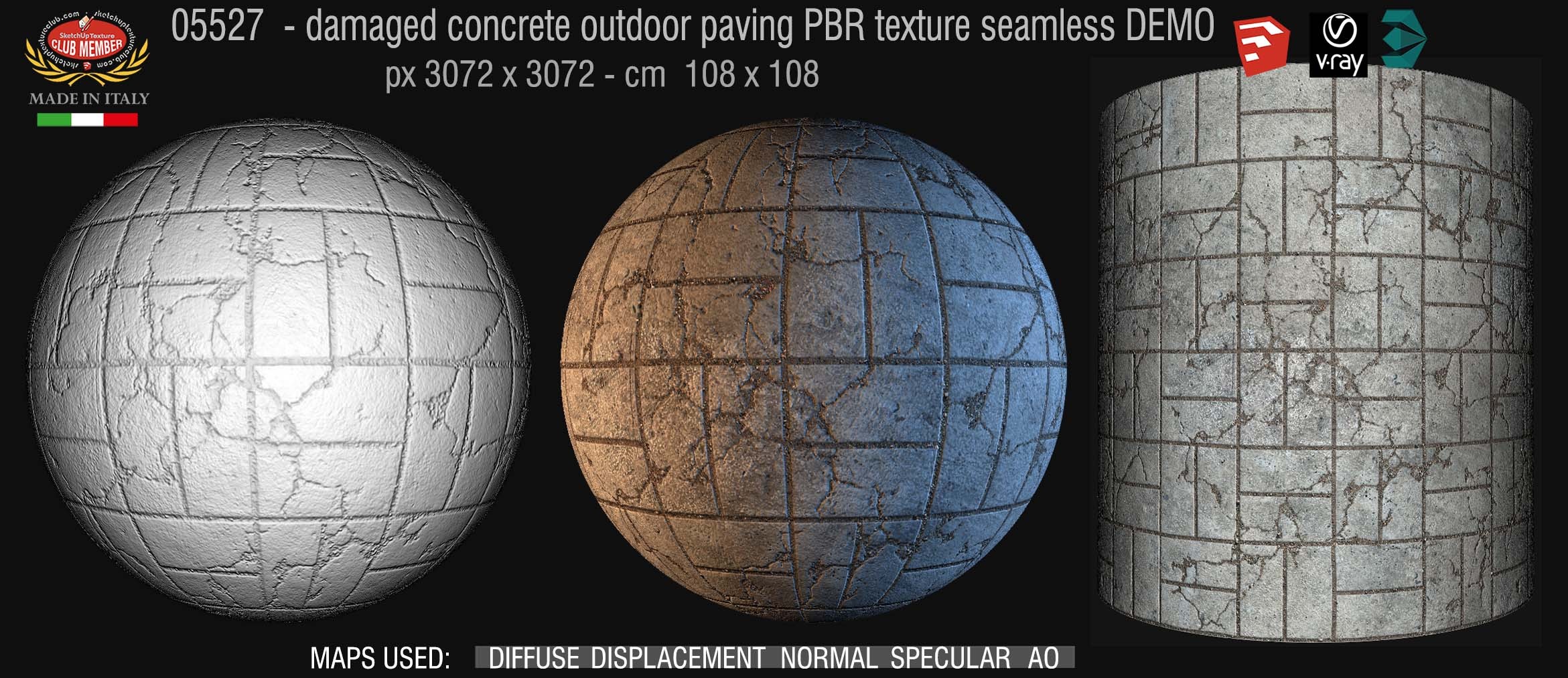 05527 Damaged concrete outdoor paving PBR texture seamless DEMO