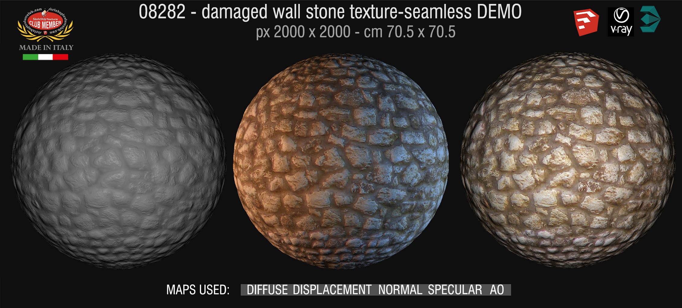 08282 HR Damaged wall stone texture + maps DEMO