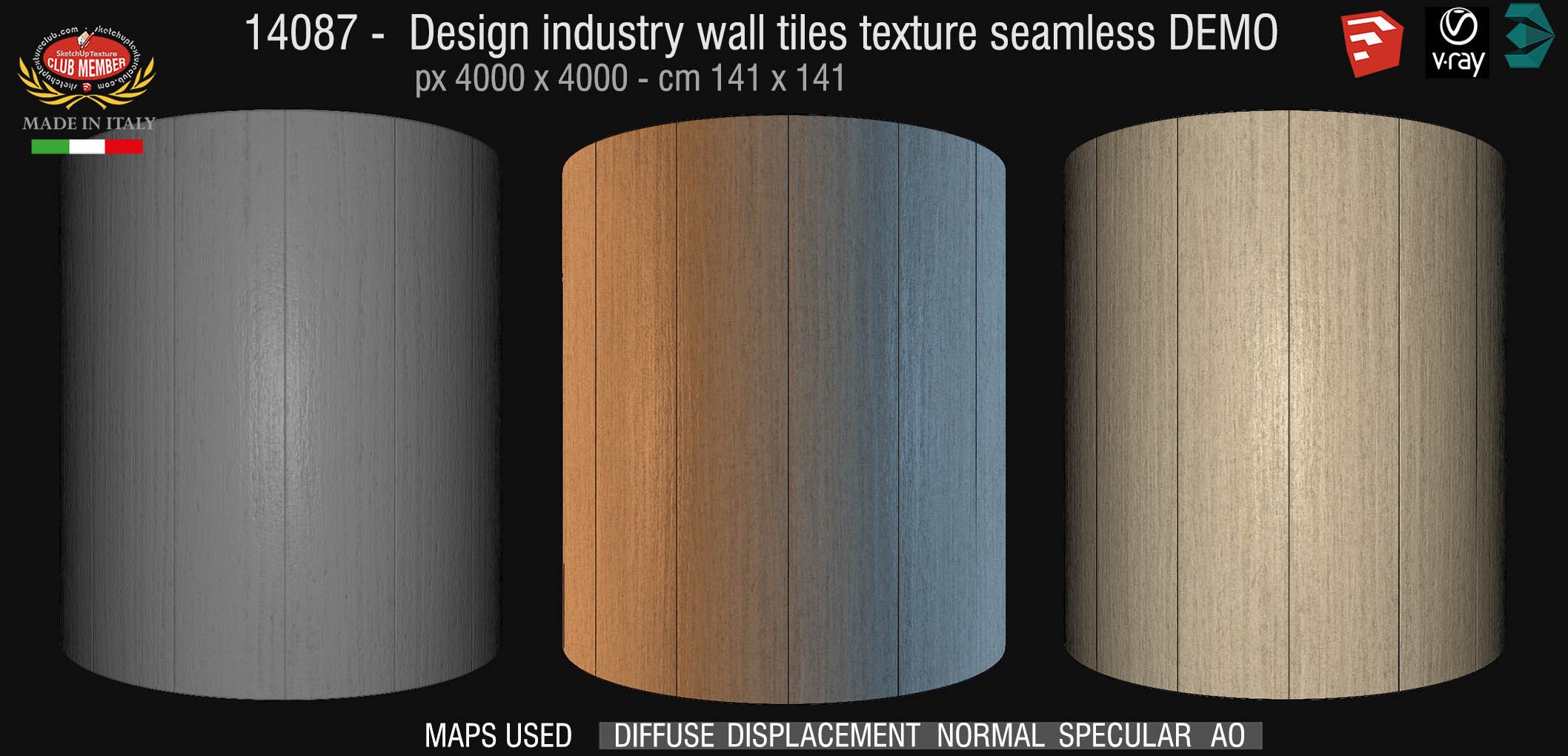 14087 Design industry wall tile texture seamless + maps DEMO