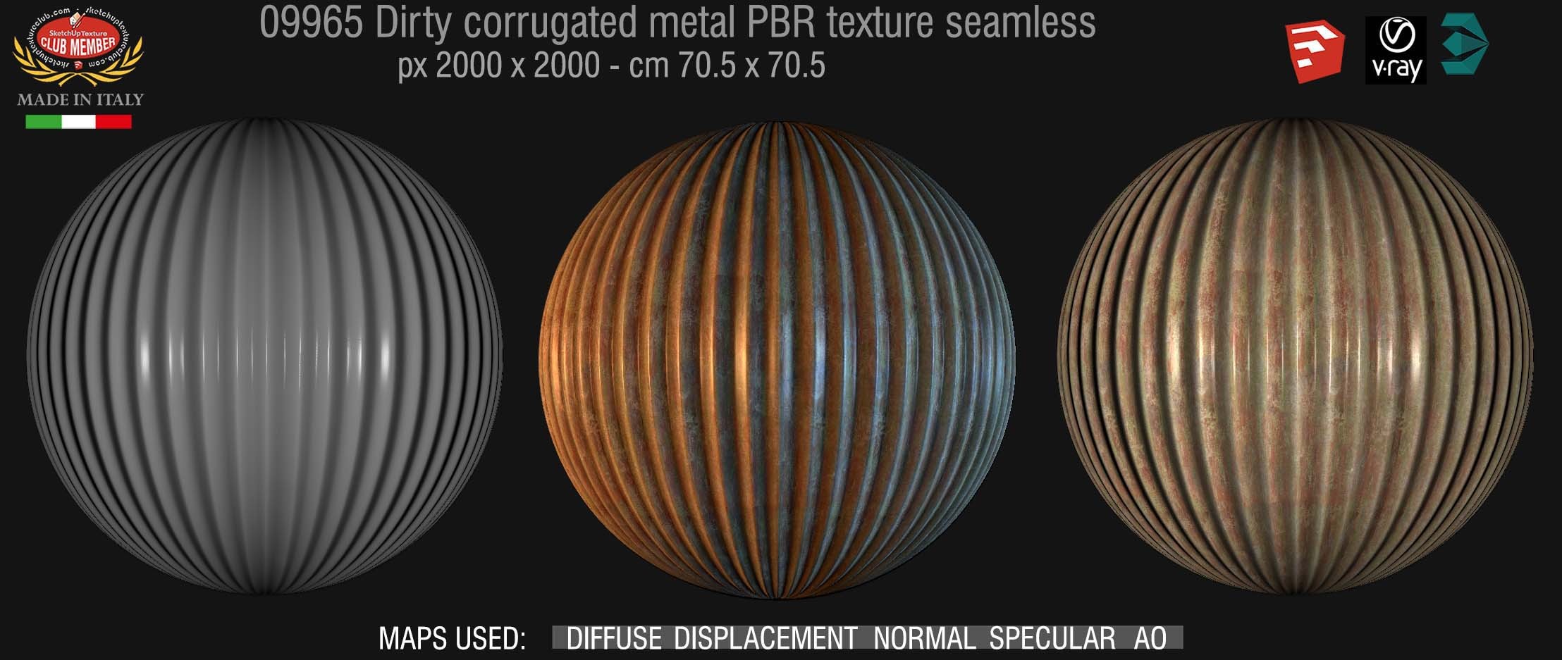09965 Dirty corrugated metal PBR texture seamless DEMO