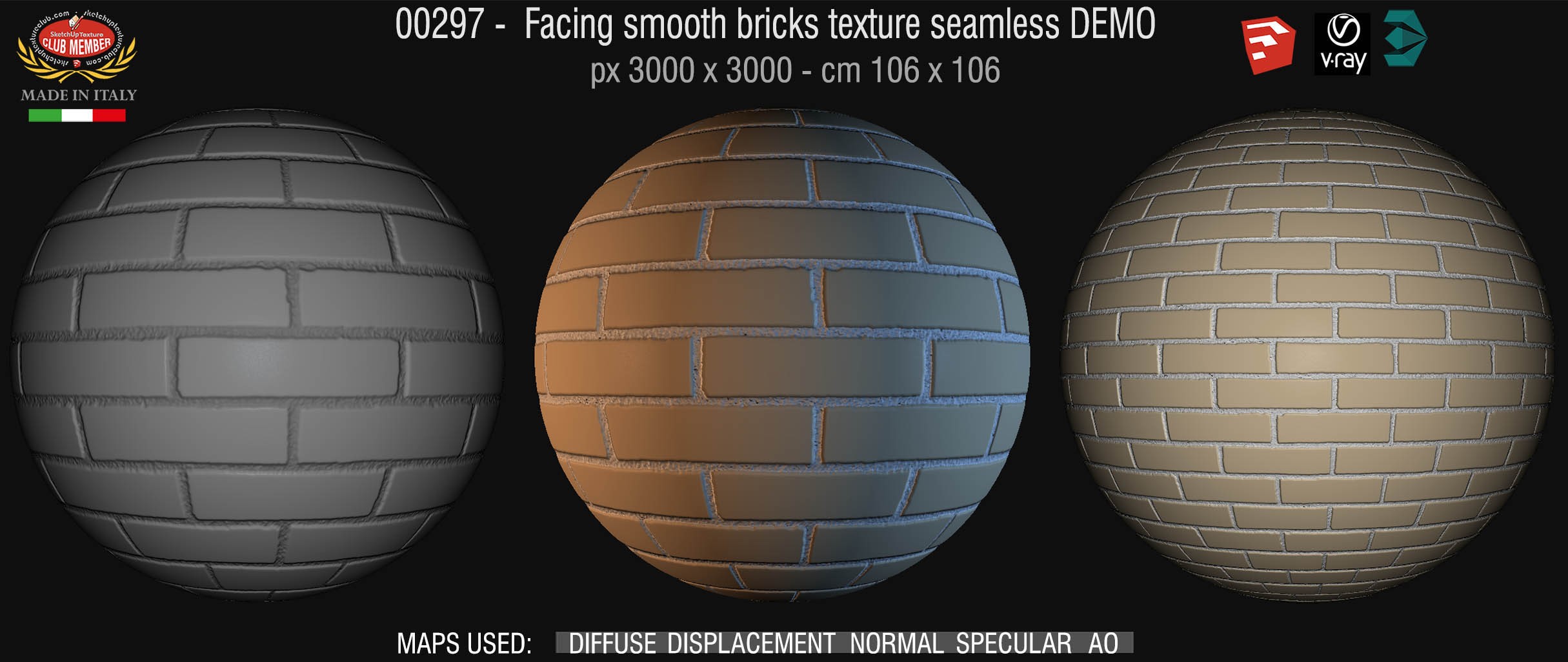 00297 Facing smooth bricks texture seamless + maps DEMO