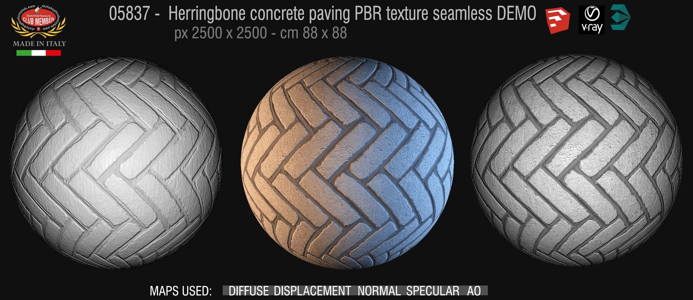 05837 Herringbone concrete paving PBR texture seamless DEMO