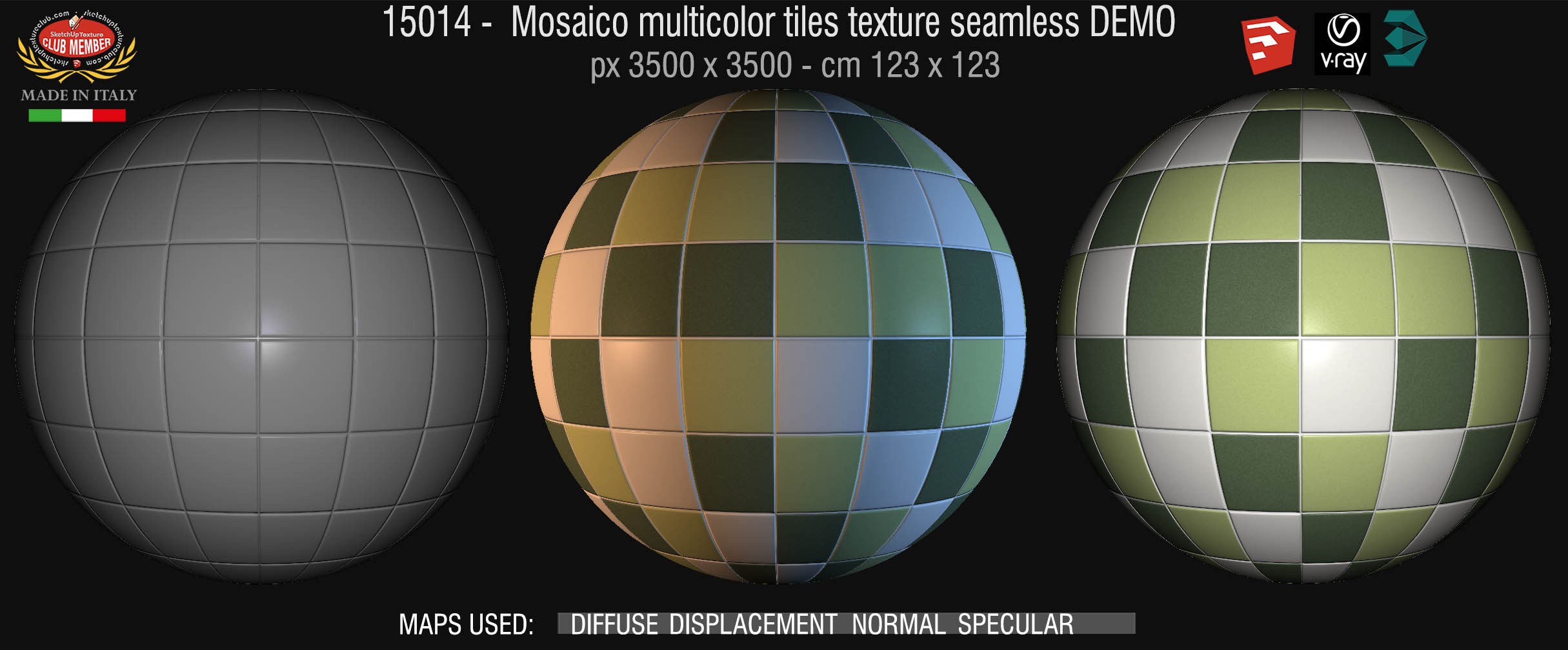 15014 Mosaico multicolor tiles texture seamless + maps DEMO