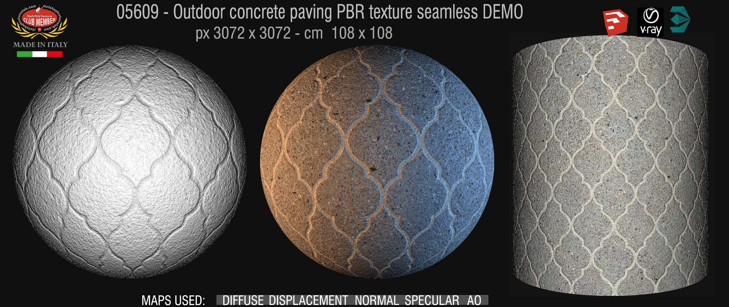 05609 Outdoor concrete paving PBR texture seamless DEMO