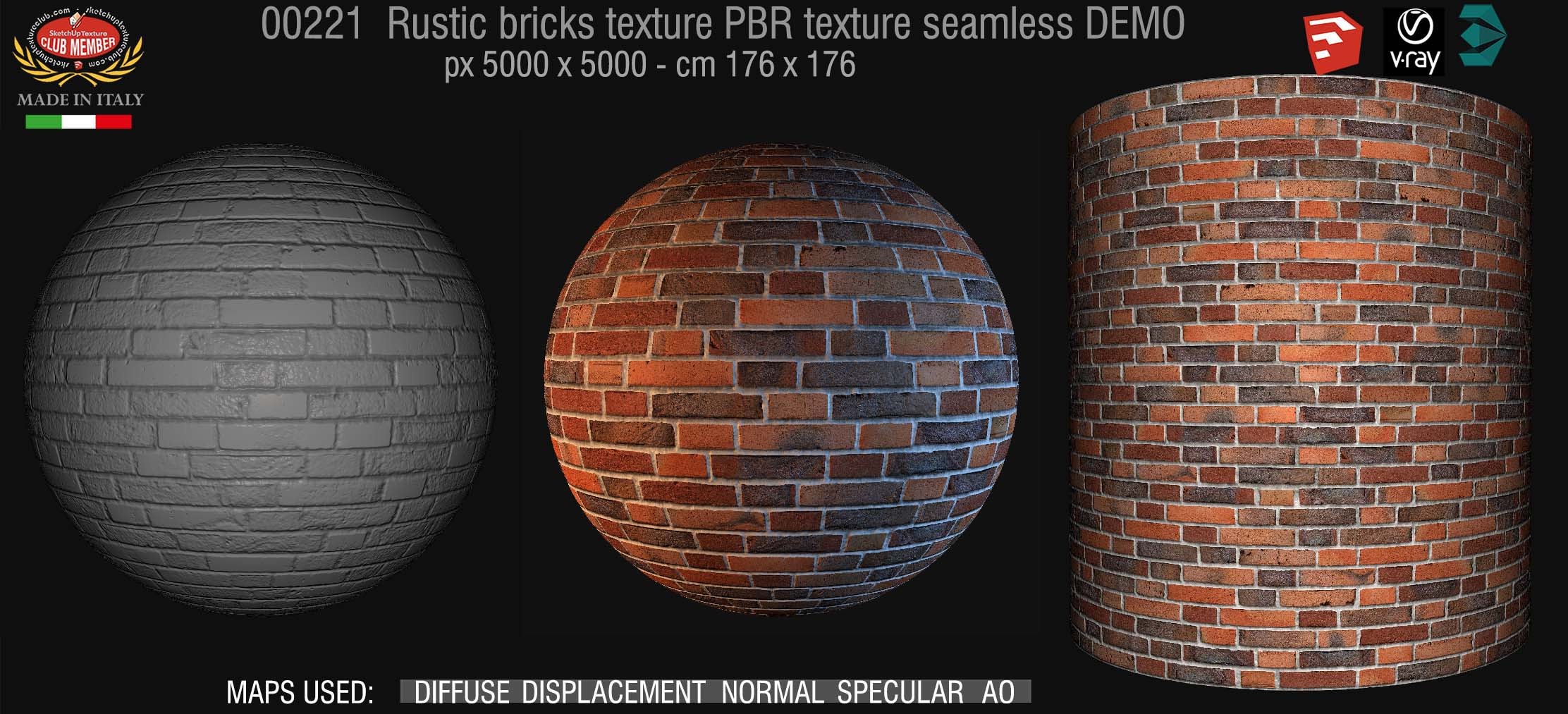 00221 rustic bricks PBR texture seamless DEMO