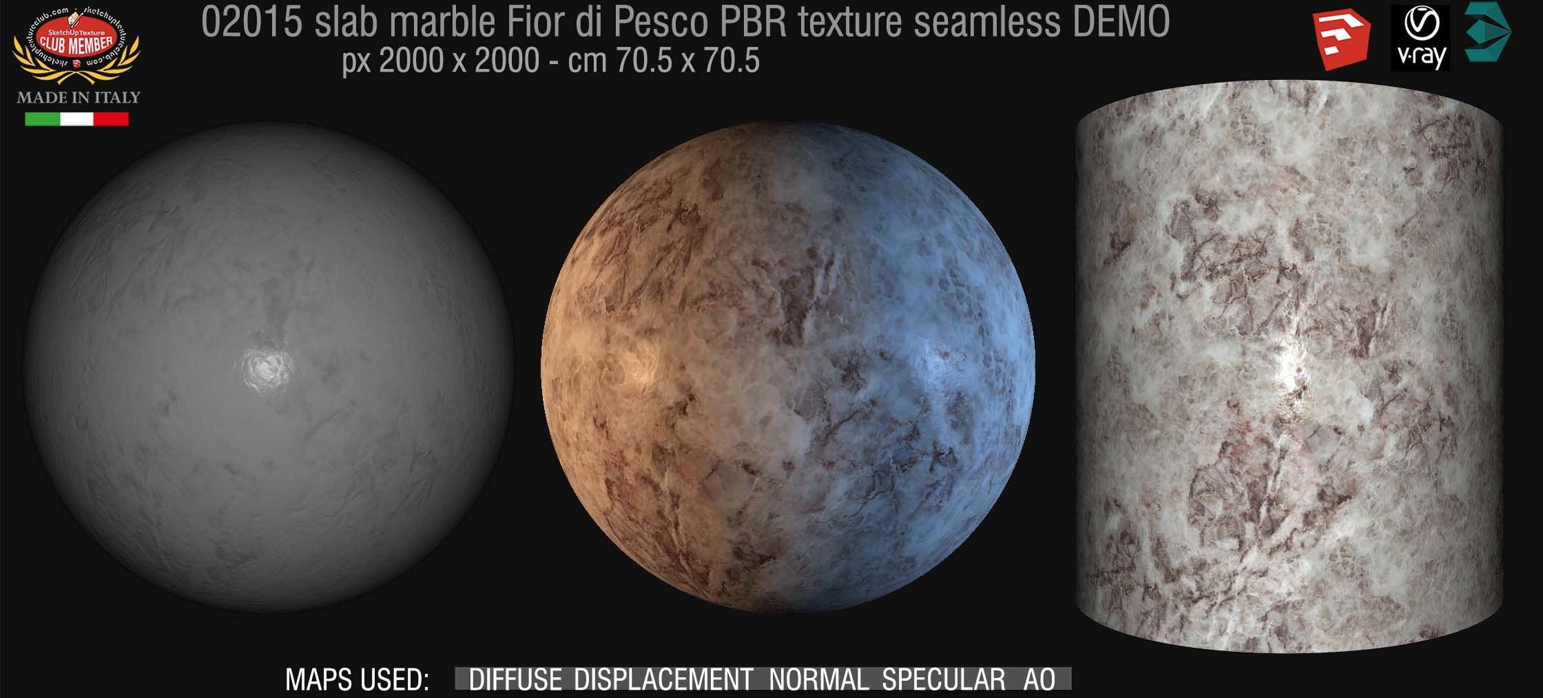 02015 slab marble fior di pesco carnico PBR texture seamless DEMO