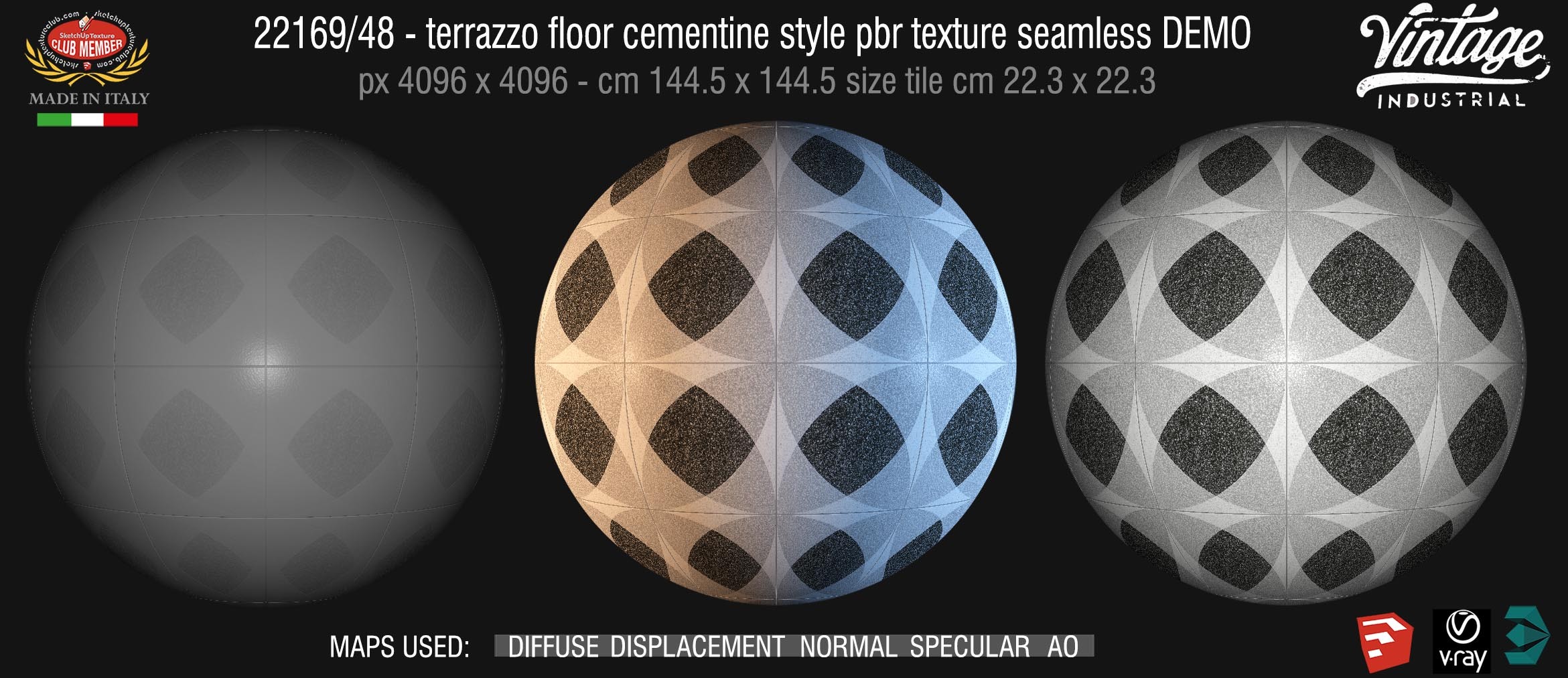22169/48 terrazzo floor cementine style pbr texture seamless DEMO - A new range of micro-terrazzo tiles reminiscent of vintage cement tiles