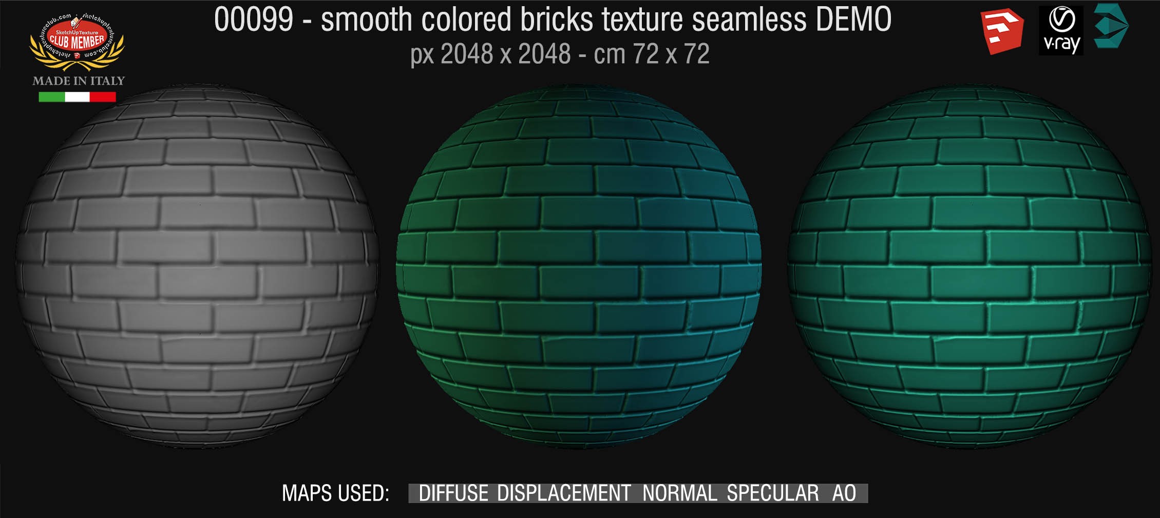 00099 smooth colored bricks texture seamless + maps DEMO