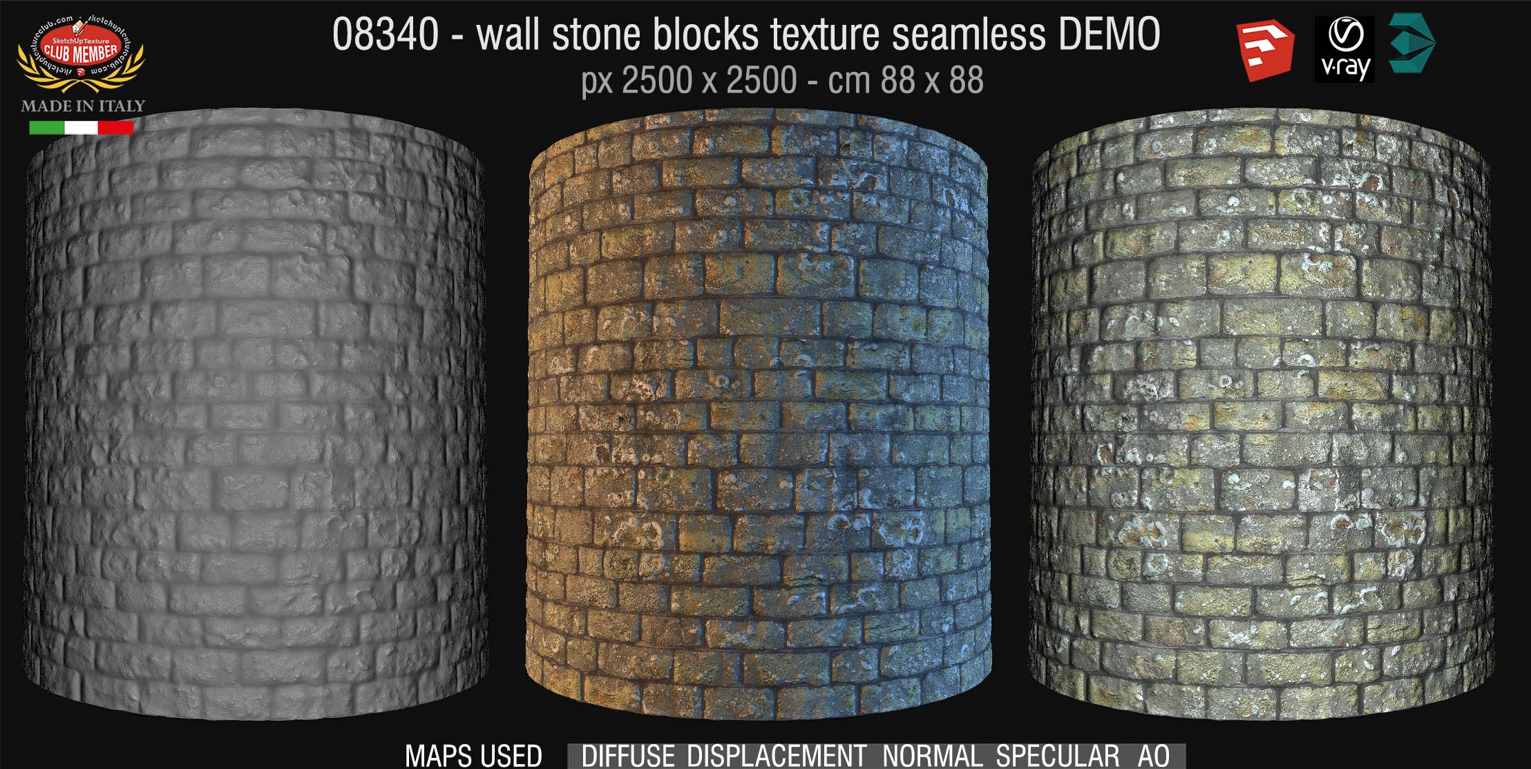 08340 HR Wall stone with regular blocks texture + maps DEMO