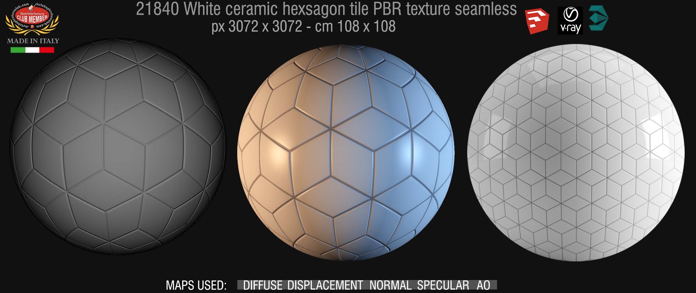 21840 White ceramic hexagon tile PBR texture seamless DEMO
