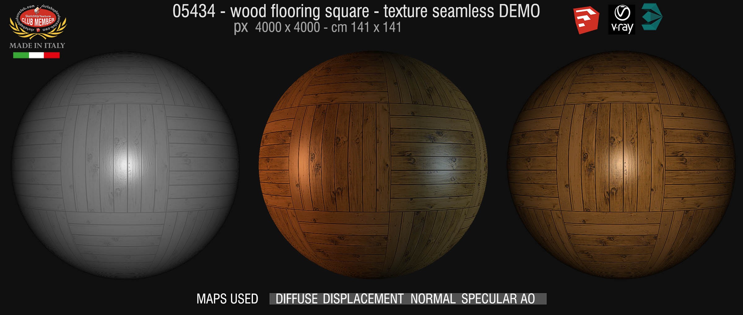05434 Wood flooring square texture seamless + maps DEMO