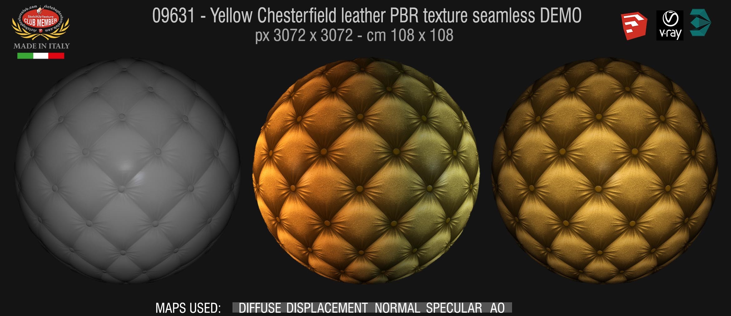 09631 Yellow Chesterfield leather PBR texture seamless DEMO