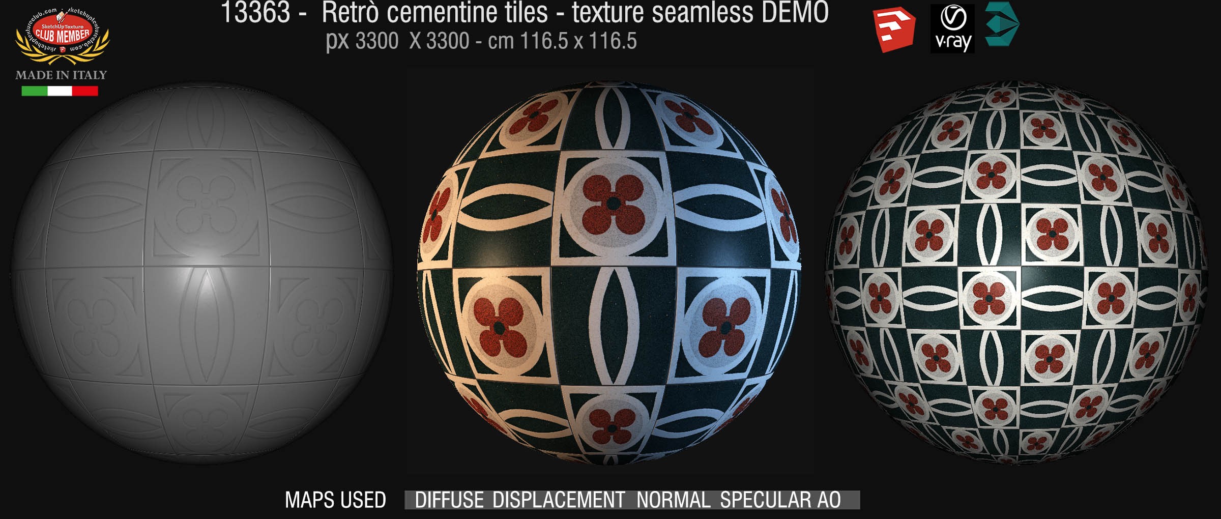13363 retrò cementine tiles - texture seamless + maps DEMO