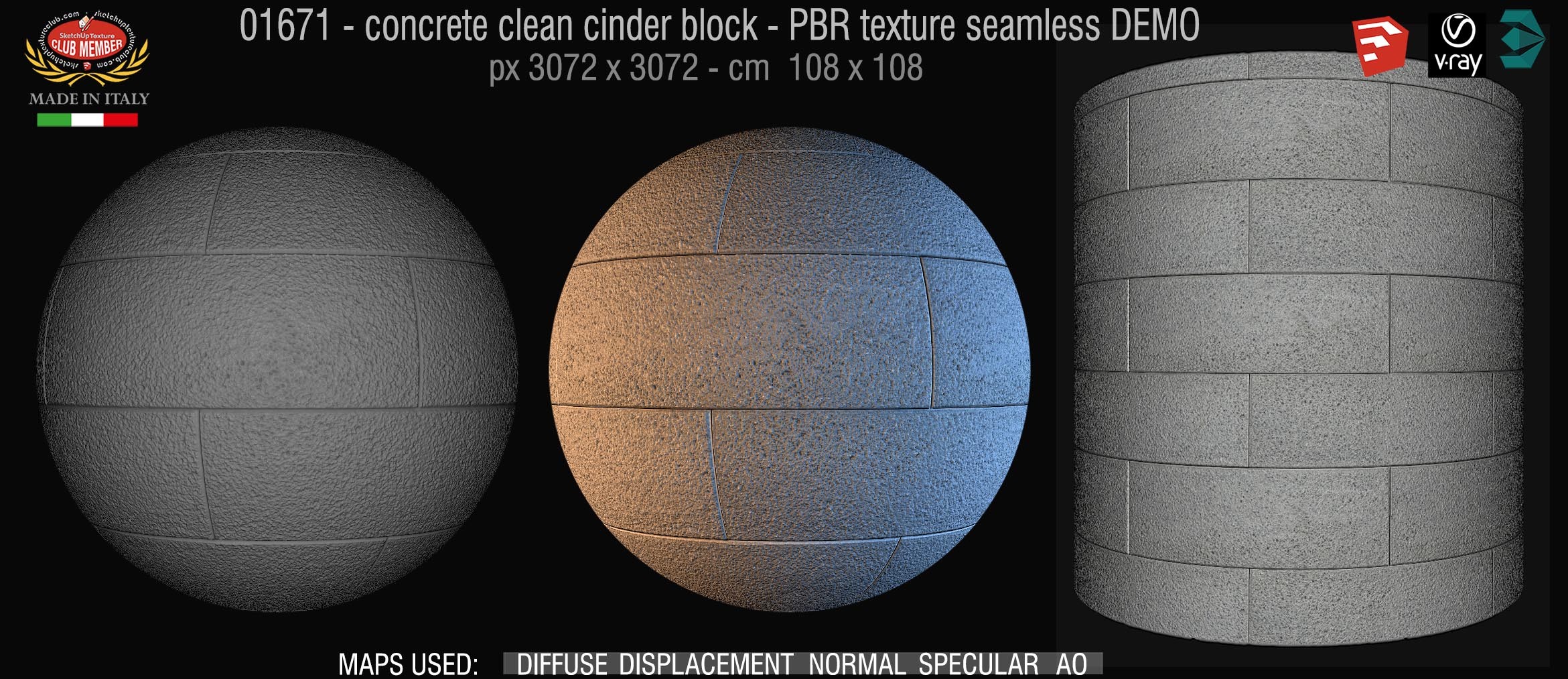 01671 concrete clean cinder block PBR texture seamless DEMO