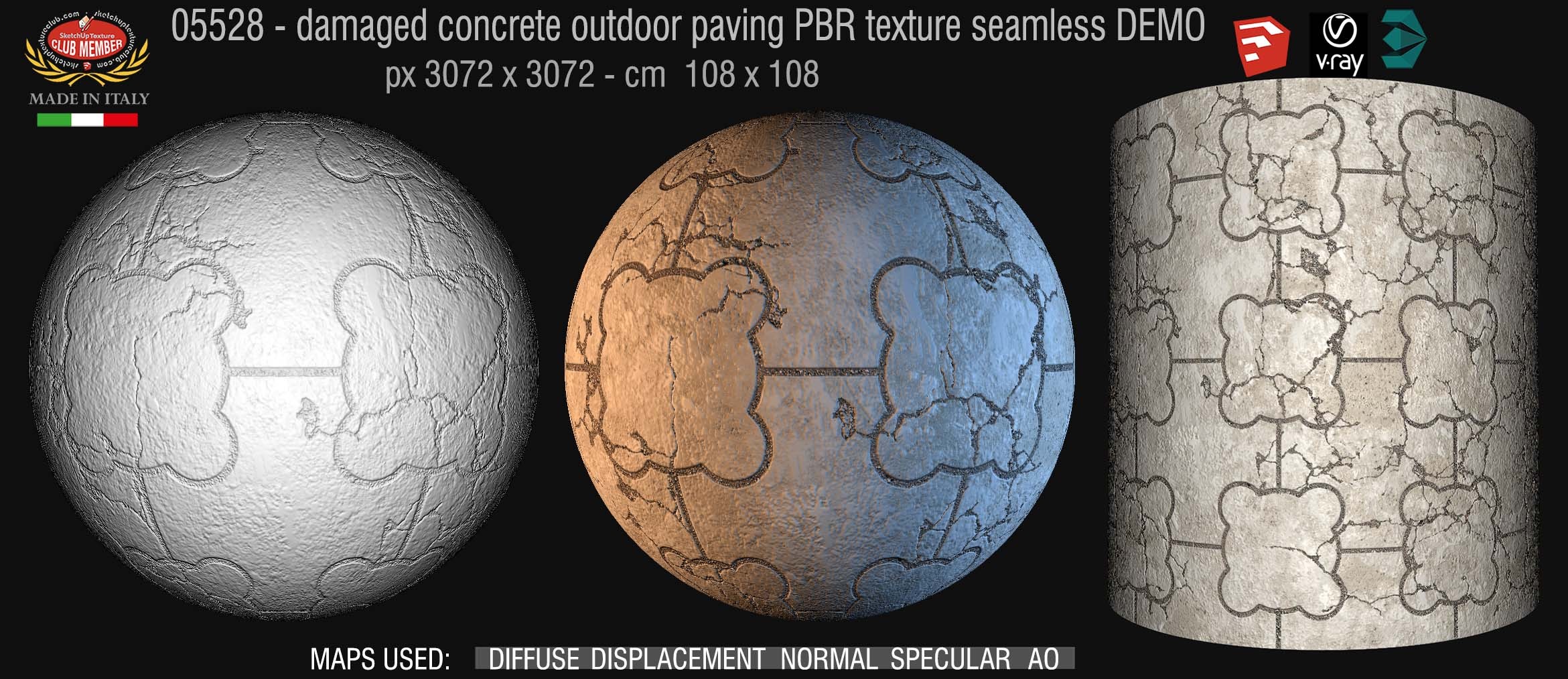 05528 Damaged concrete outdoor paving PBR texture seamless DEMO