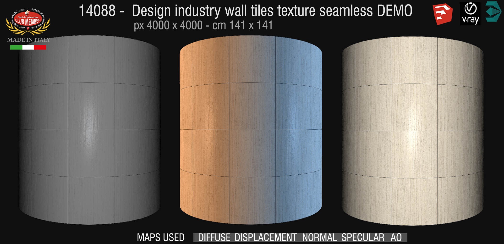 14088 Design industry square tile texture seamless + maps DEMO