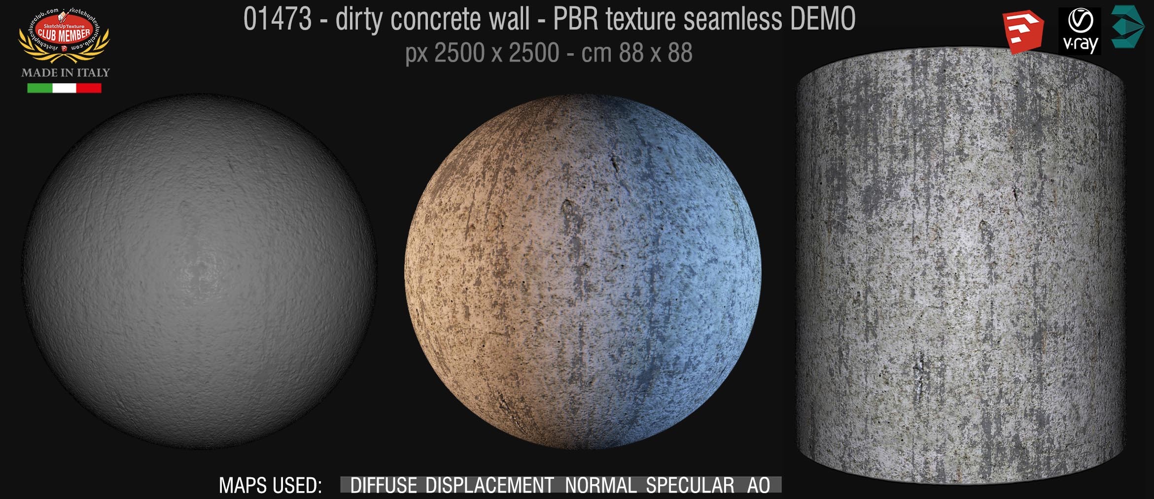 01473 Concrete bare dirty wall PBR texture seamless DEMO