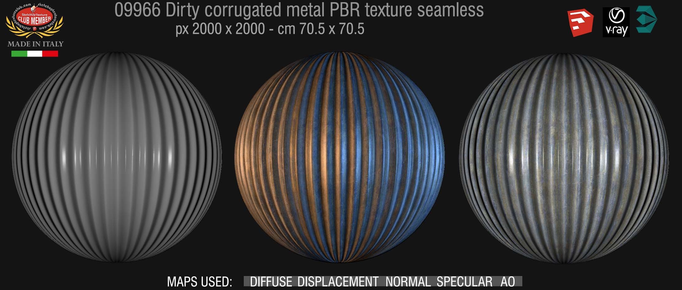 09966 Dirty corrugated metal PBR texture seamless DEMO