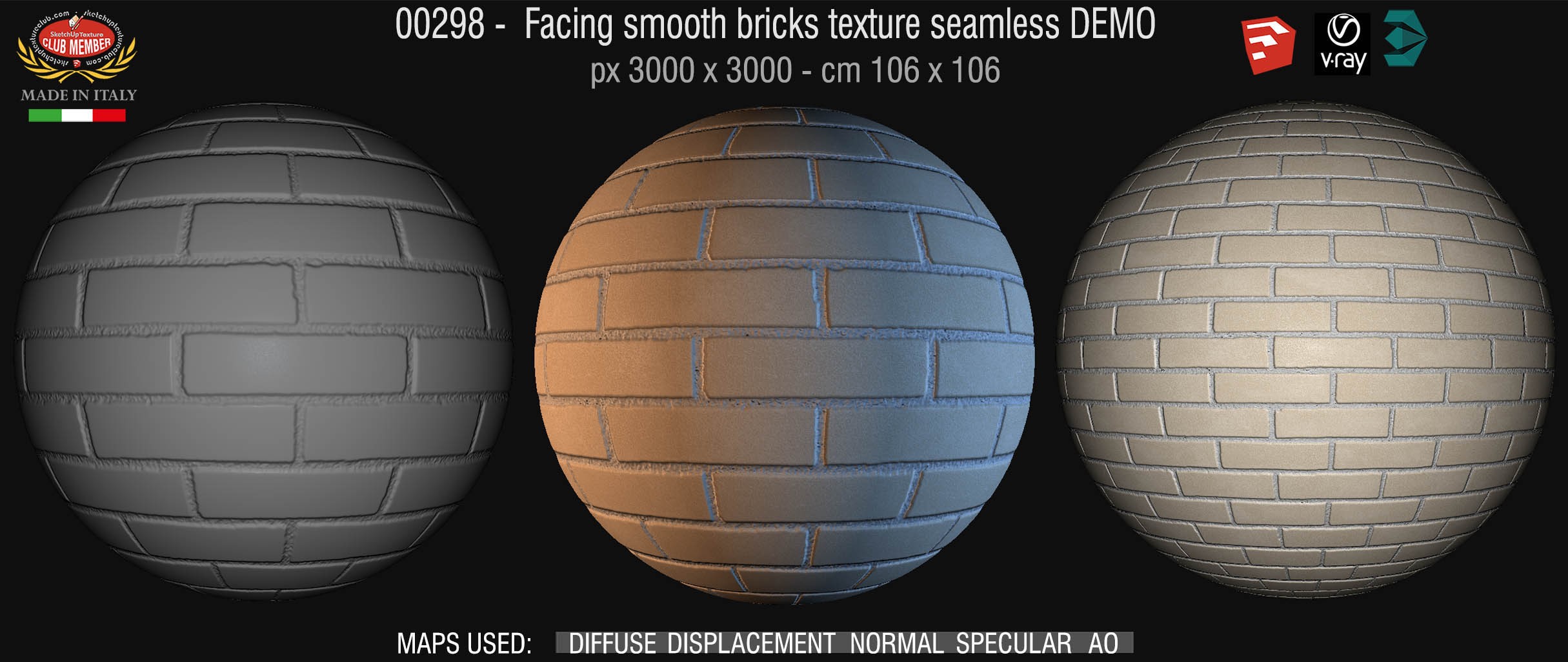 00298 Facing smooth bricks texture seamless + maps DEMO