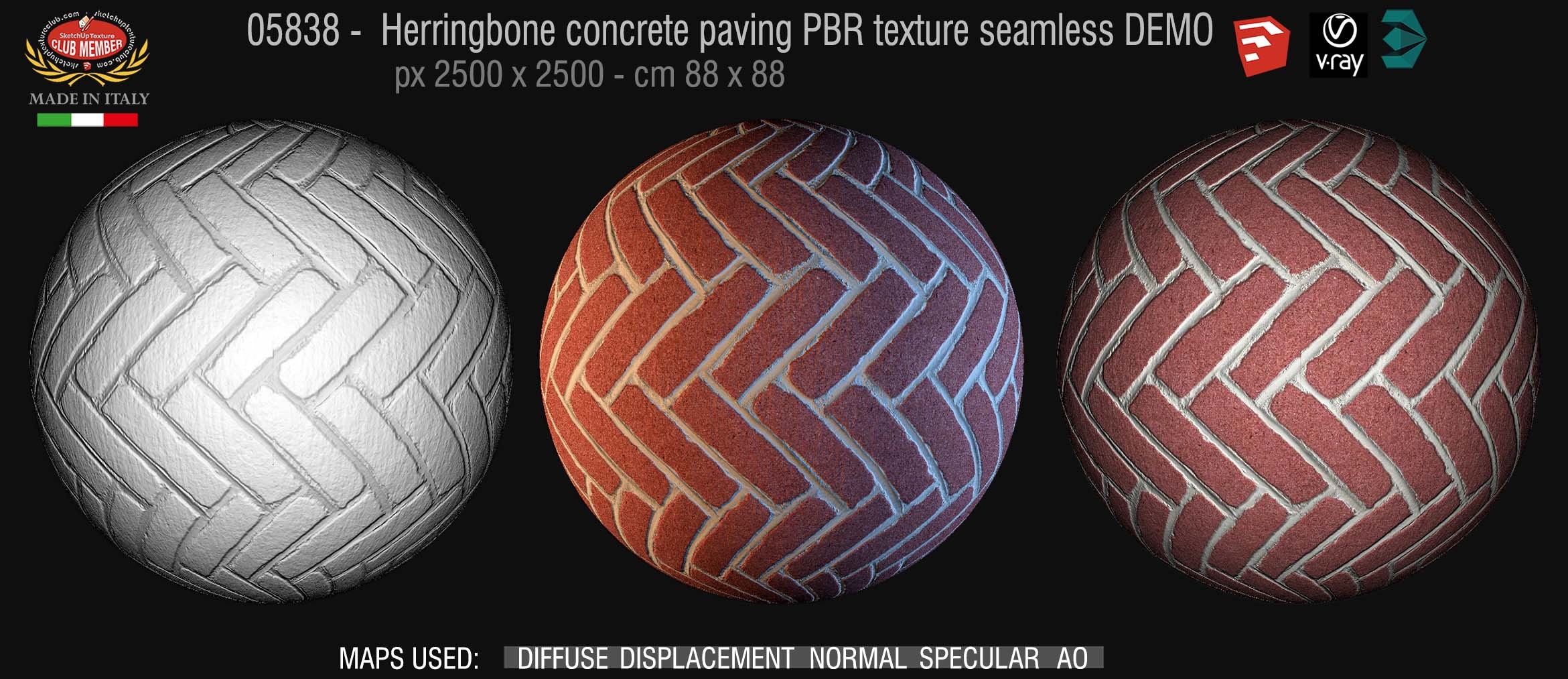 05838 Herringbone concrete paving PBR texture seamless DEMO