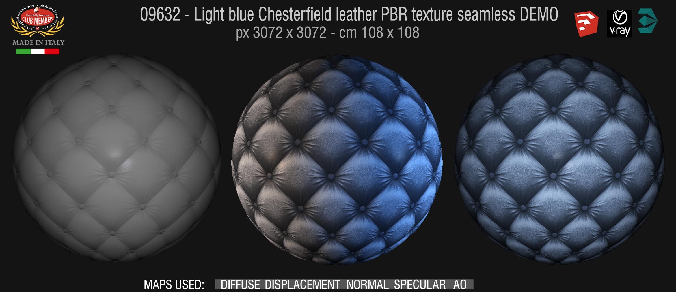 09632 Light blue Chesterfield leather PBR texture seamless DEMO