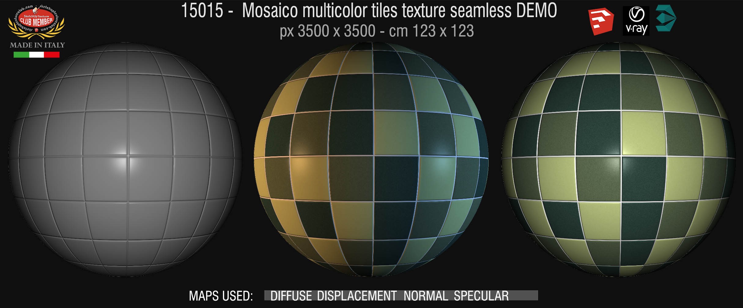 15015 Mosaico multicolor tiles texture seamless + maps DEMO